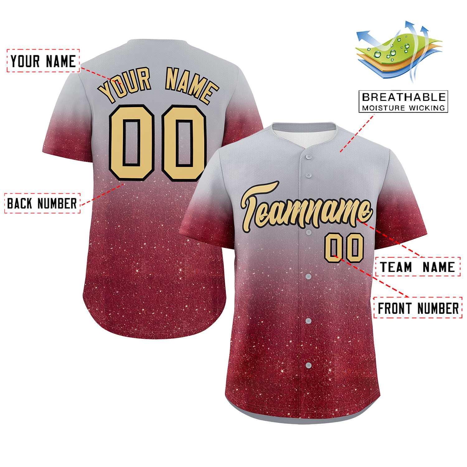 Custom Gray Khaki Sequins Pattern Gradient Fashion Authentic Baseball Jersey