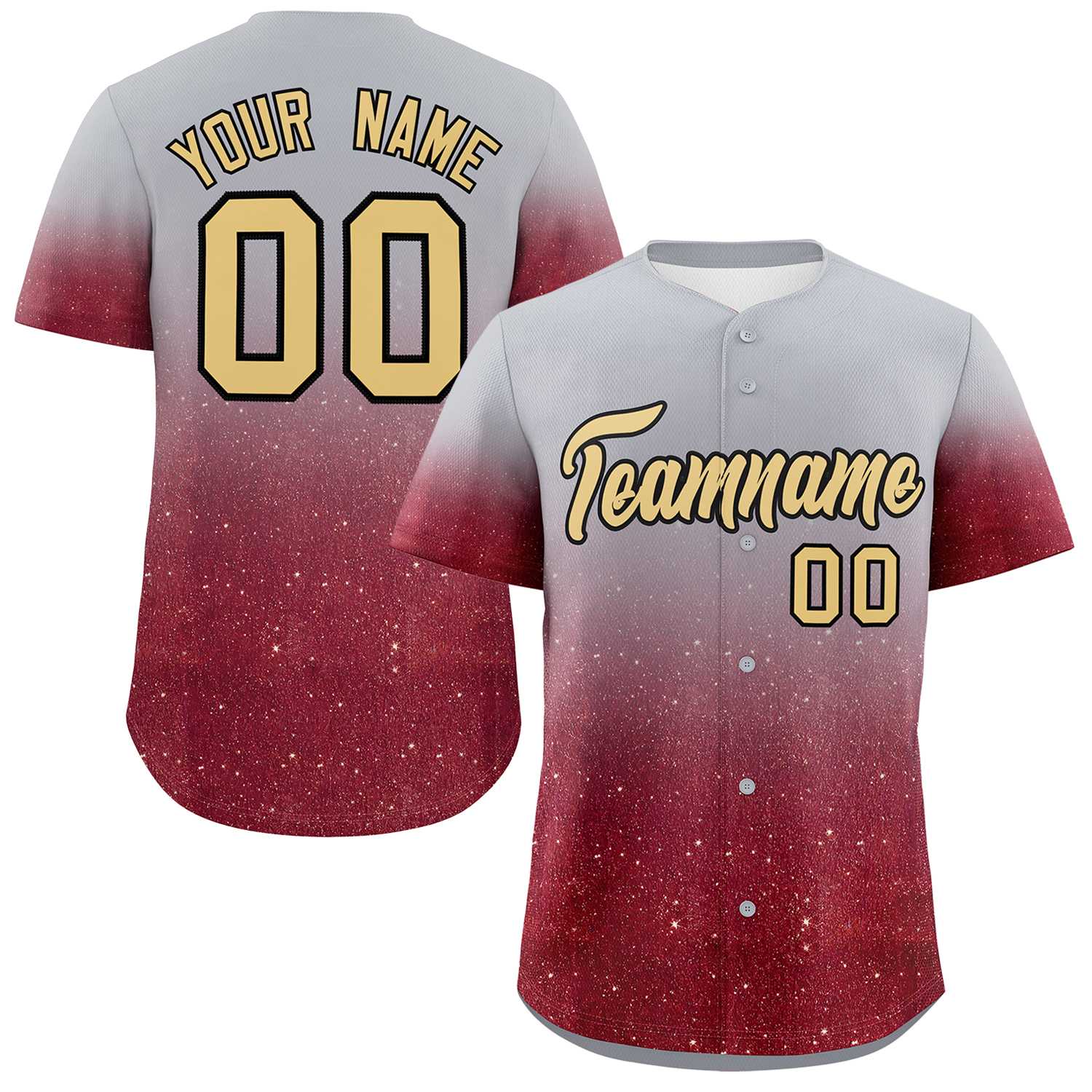 Custom Gray Khaki Sequins Pattern Gradient Fashion Authentic Baseball Jersey