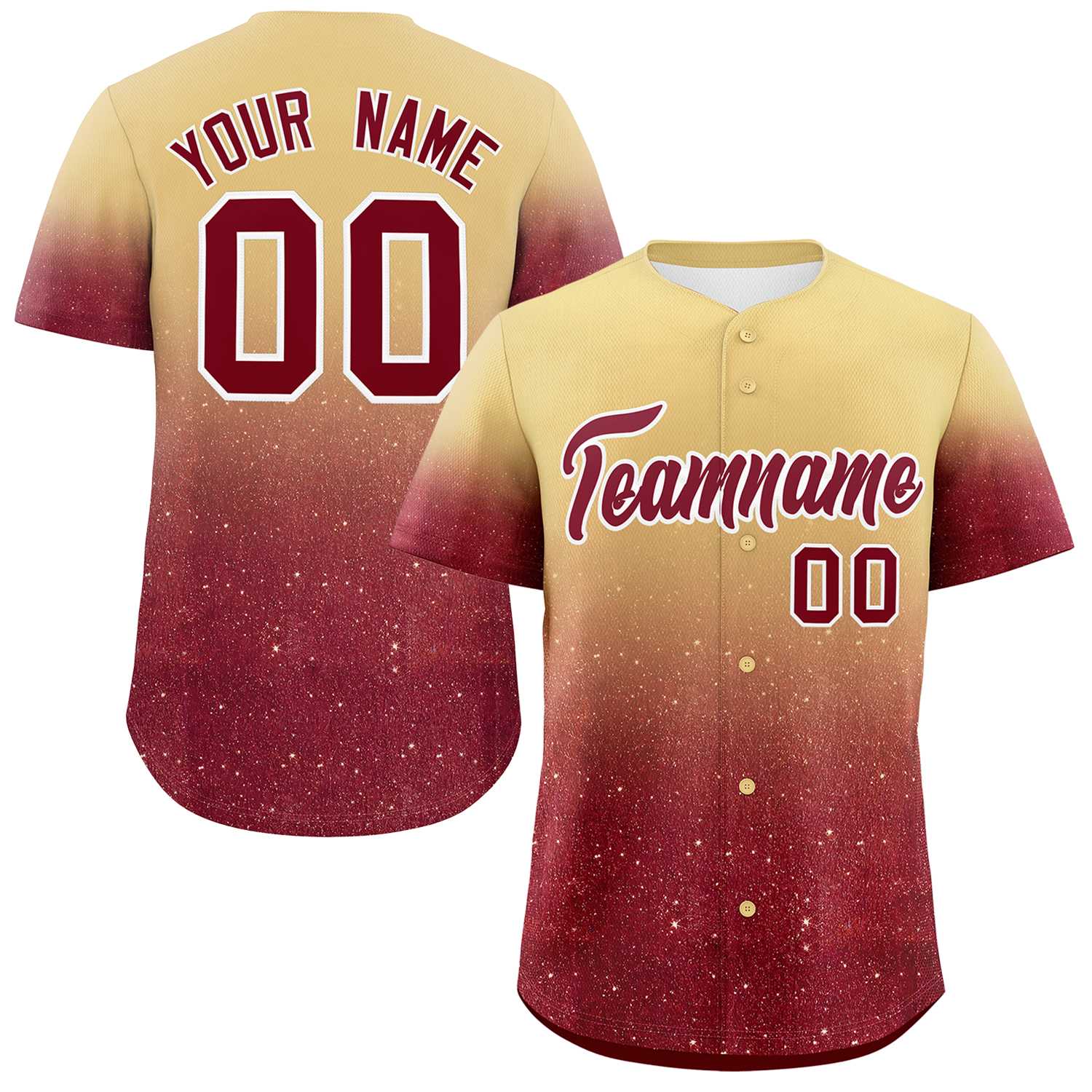 Custom Khaki Crimson Sequins Pattern Gradient Fashion Authentic Baseball Jersey