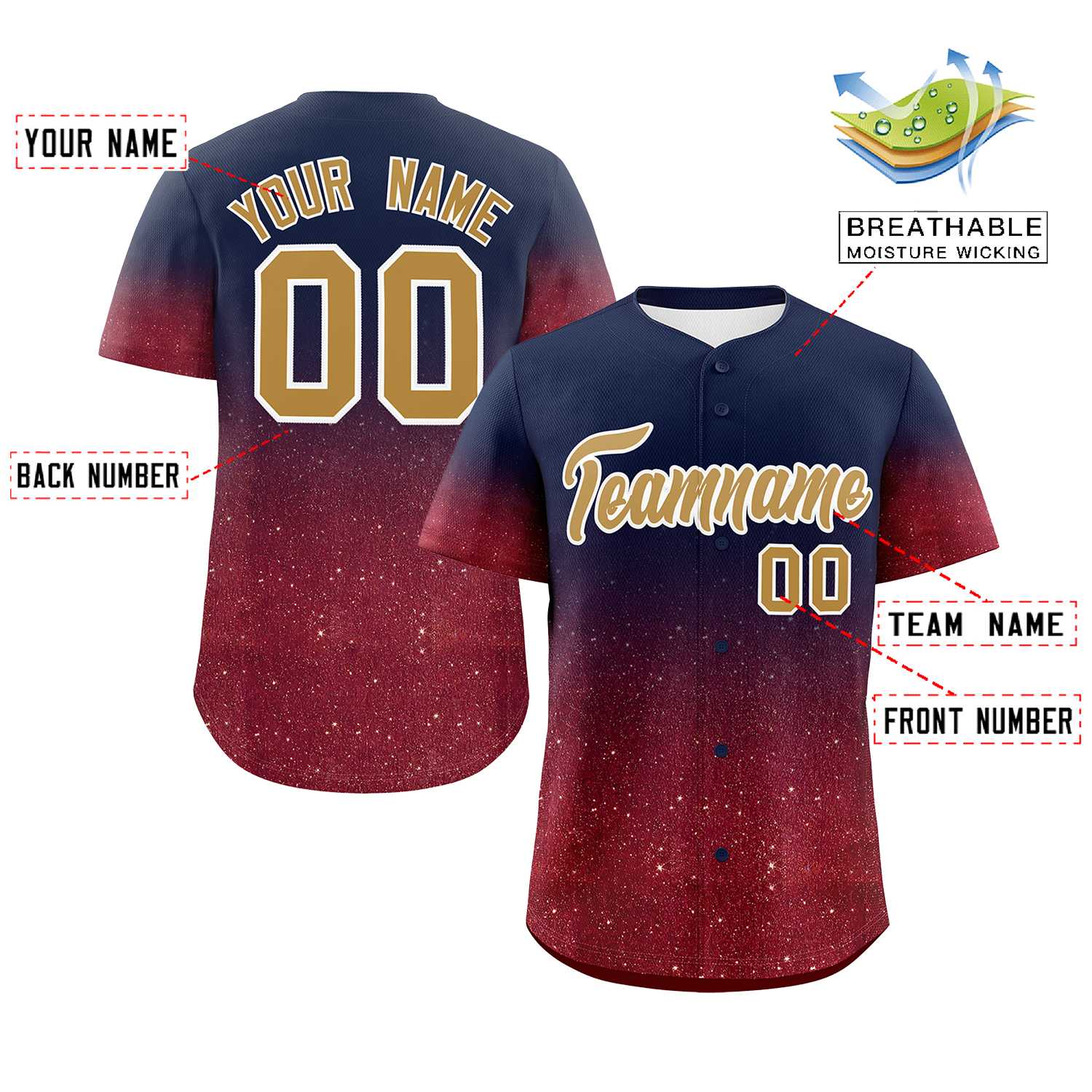 Custom Navy Old Gold Sequins Pattern Gradient Fashion Authentic Baseball Jersey