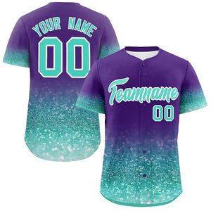 Custom Purple Aqua Sequins Pattern Gradient Fashion Authentic Baseball Jersey