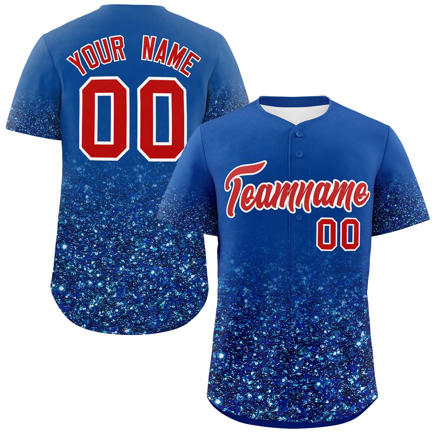 Custom Royal Red Sequins Pattern Gradient Fashion Authentic Baseball Jersey