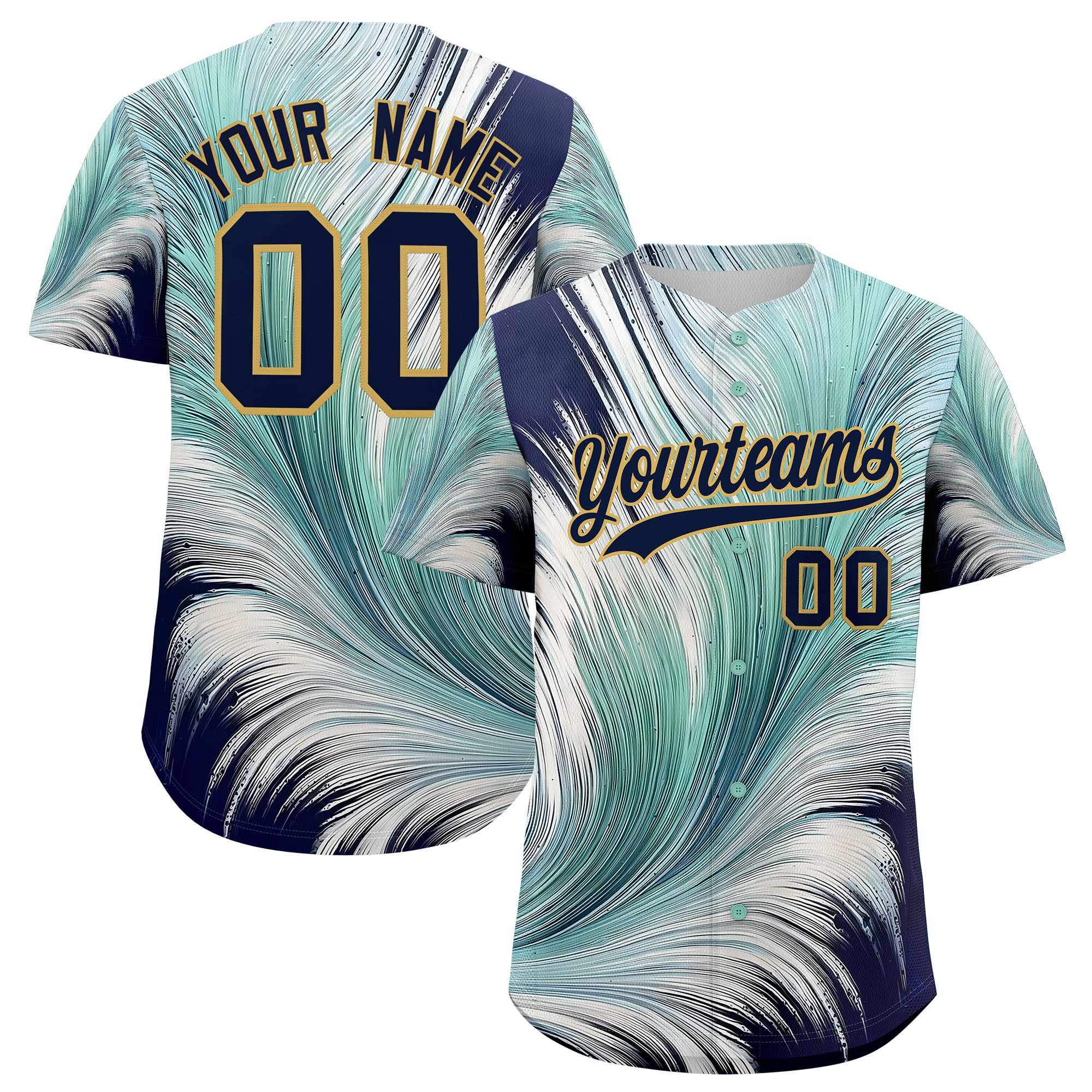 Custom Navy Old Gold Fluid Feather Graffiti Pattern Authentic Baseball Jersey