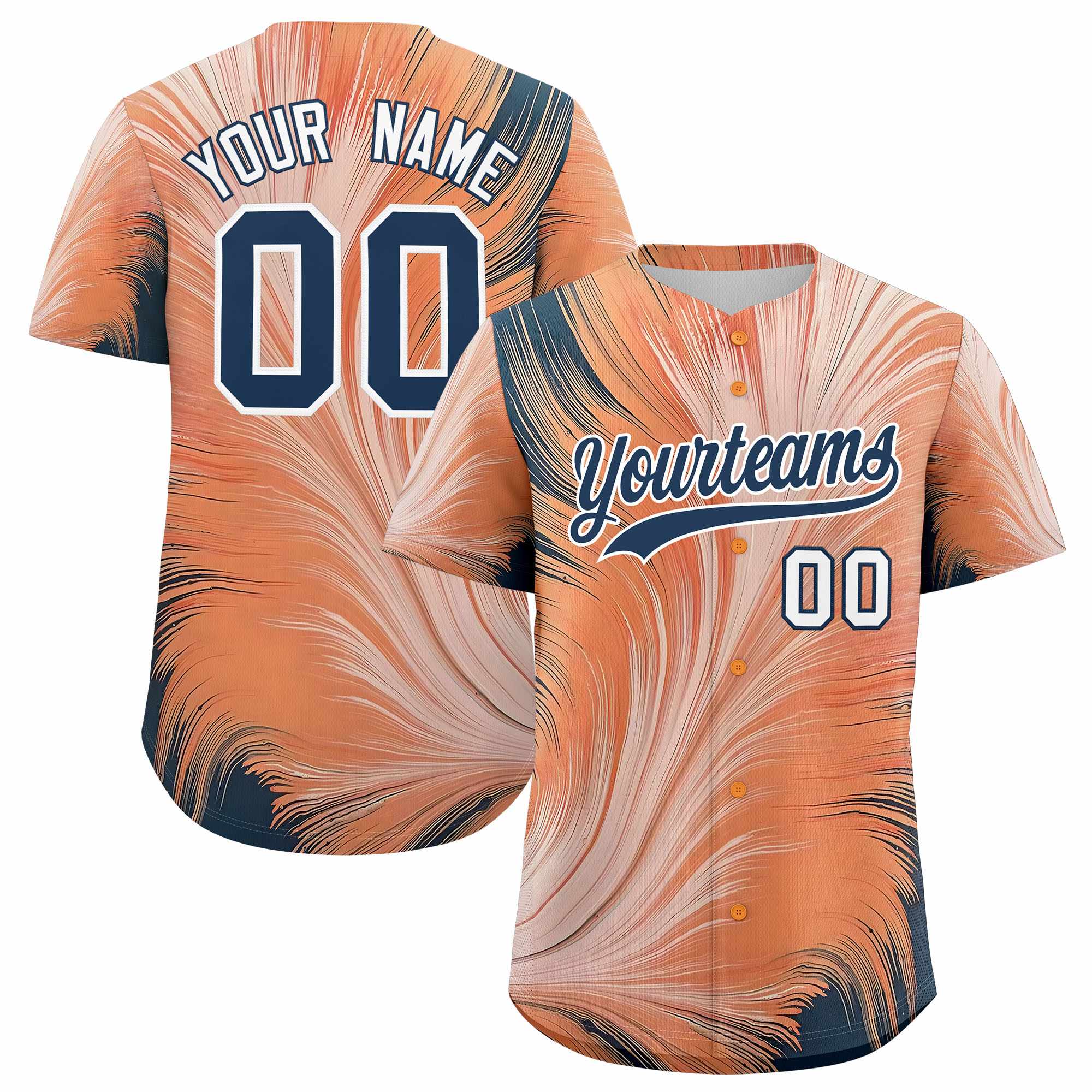 Custom Midnight Blue White Fluid Feather Graffiti Pattern Authentic Baseball Jersey