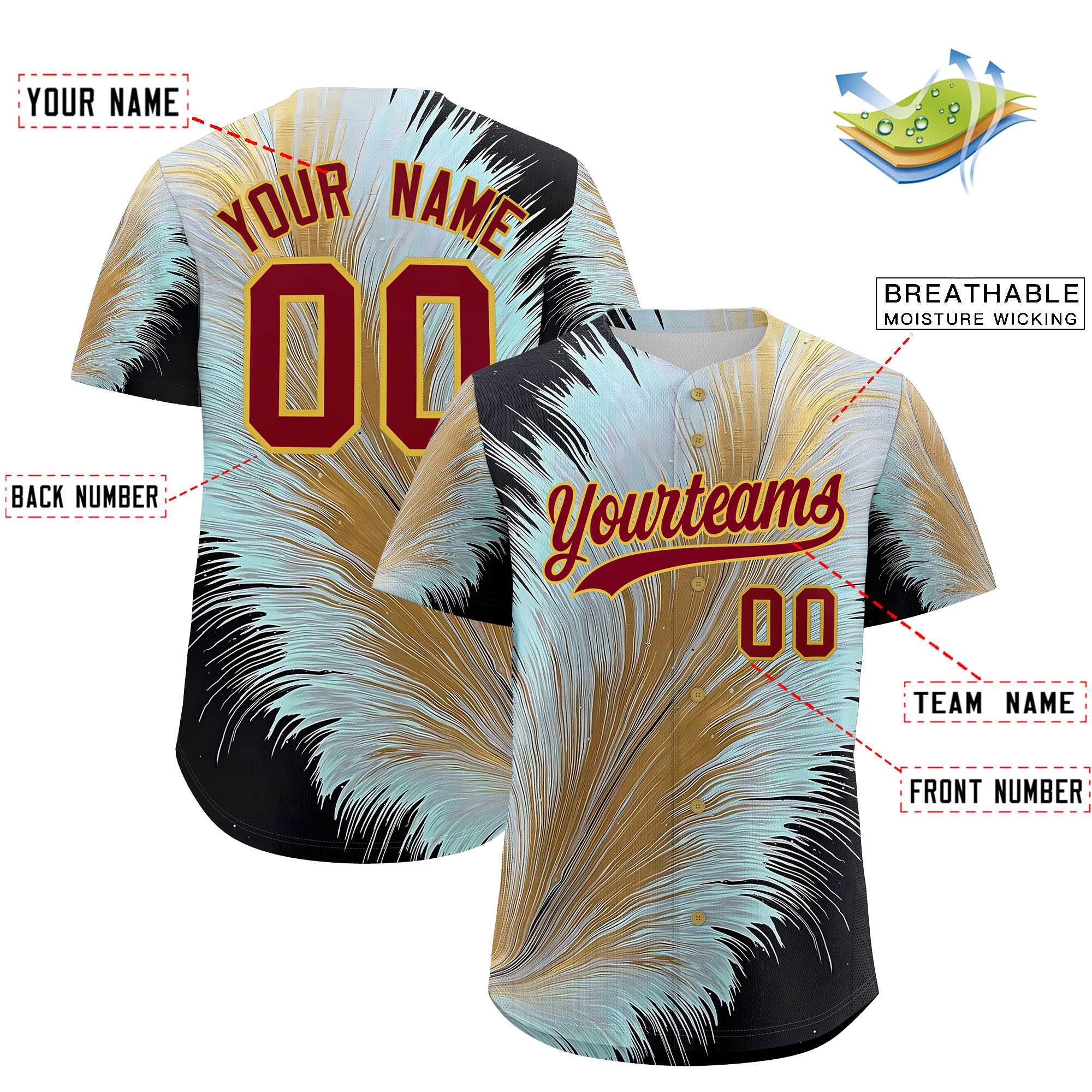 Custom Crimson Old Gold Fluid Feather Graffiti Pattern Authentic Baseball Jersey