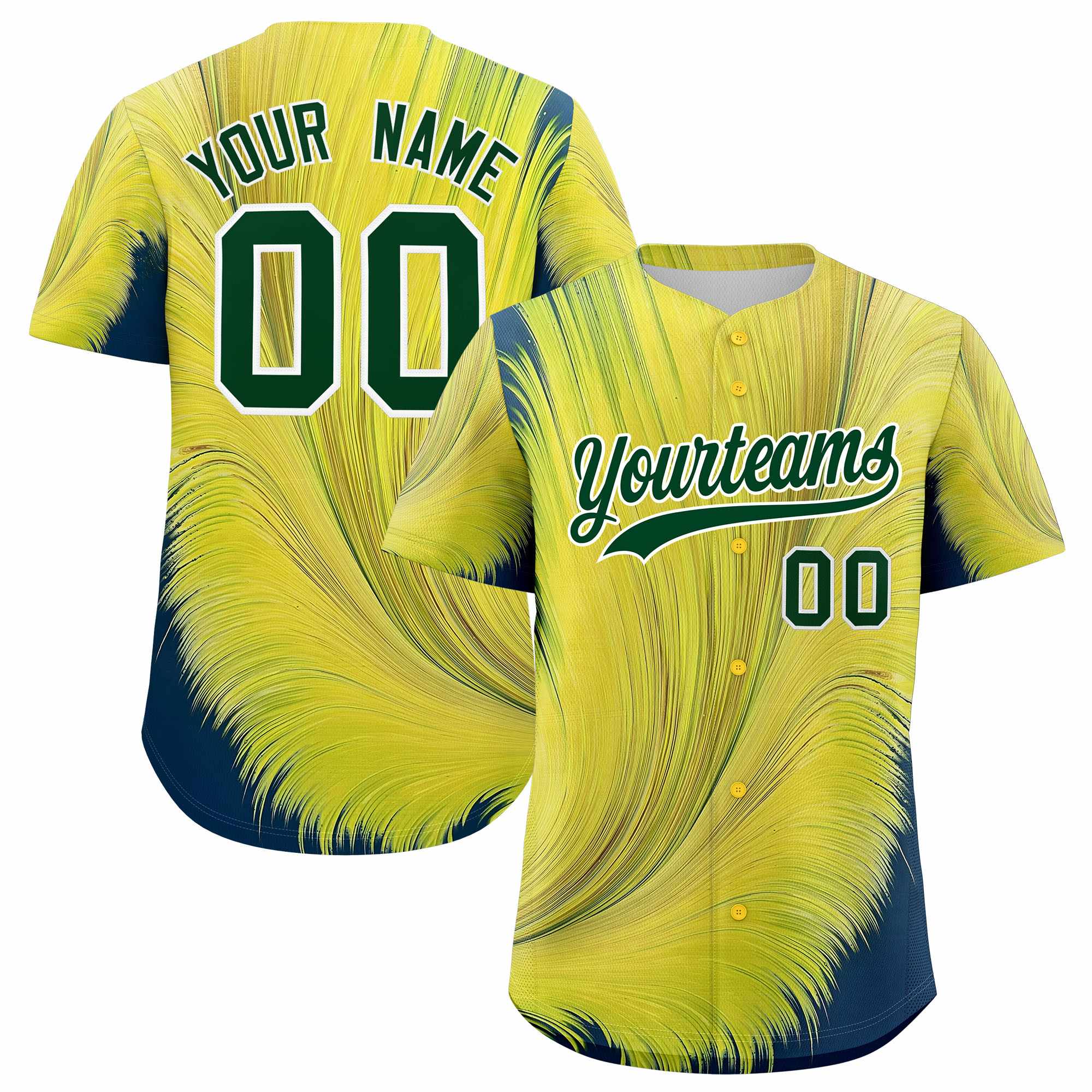 Custom Green White Fluid Feather Graffiti Pattern Authentic Baseball Jersey