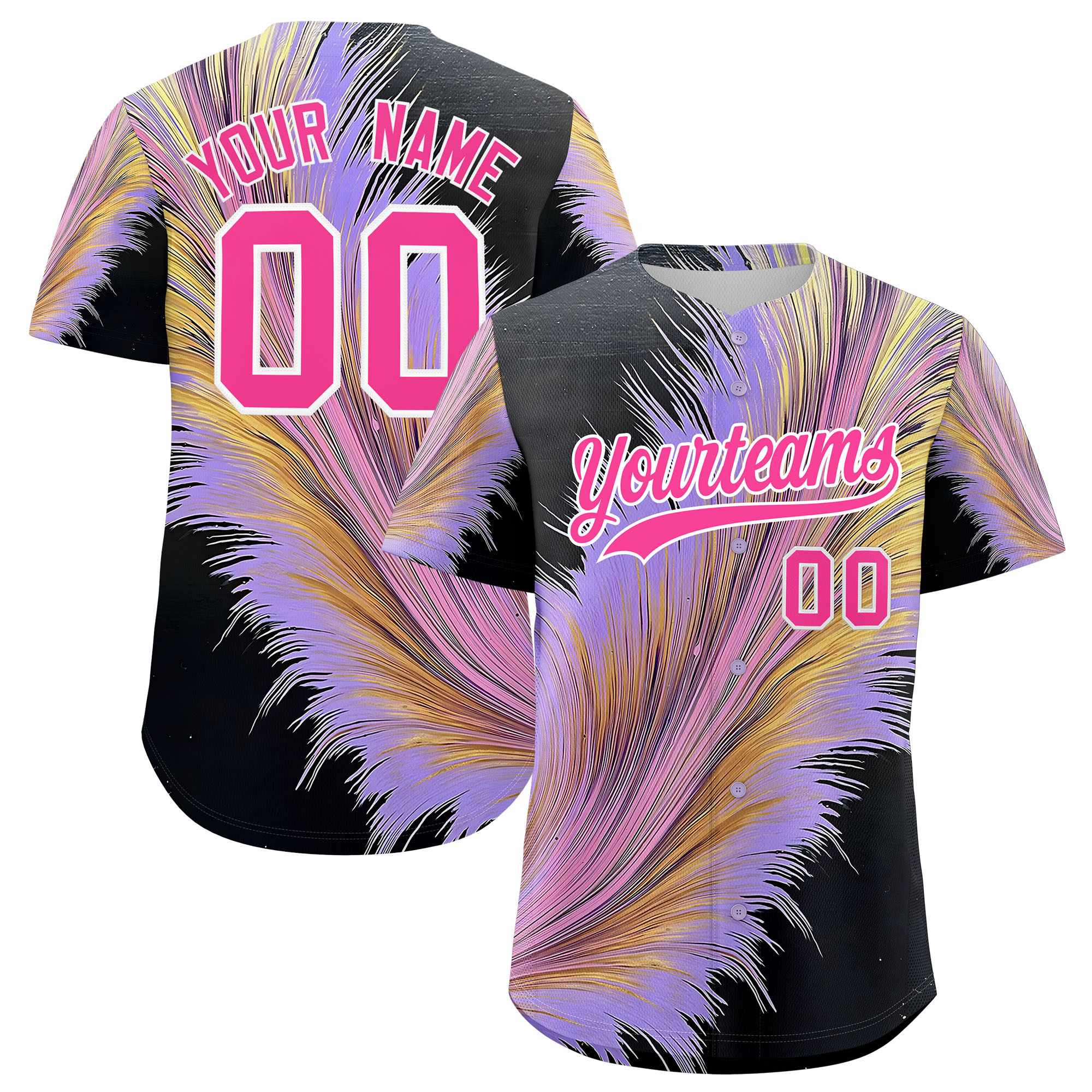 Custom Pink White Fluid Feather Graffiti Pattern Authentic Baseball Jersey