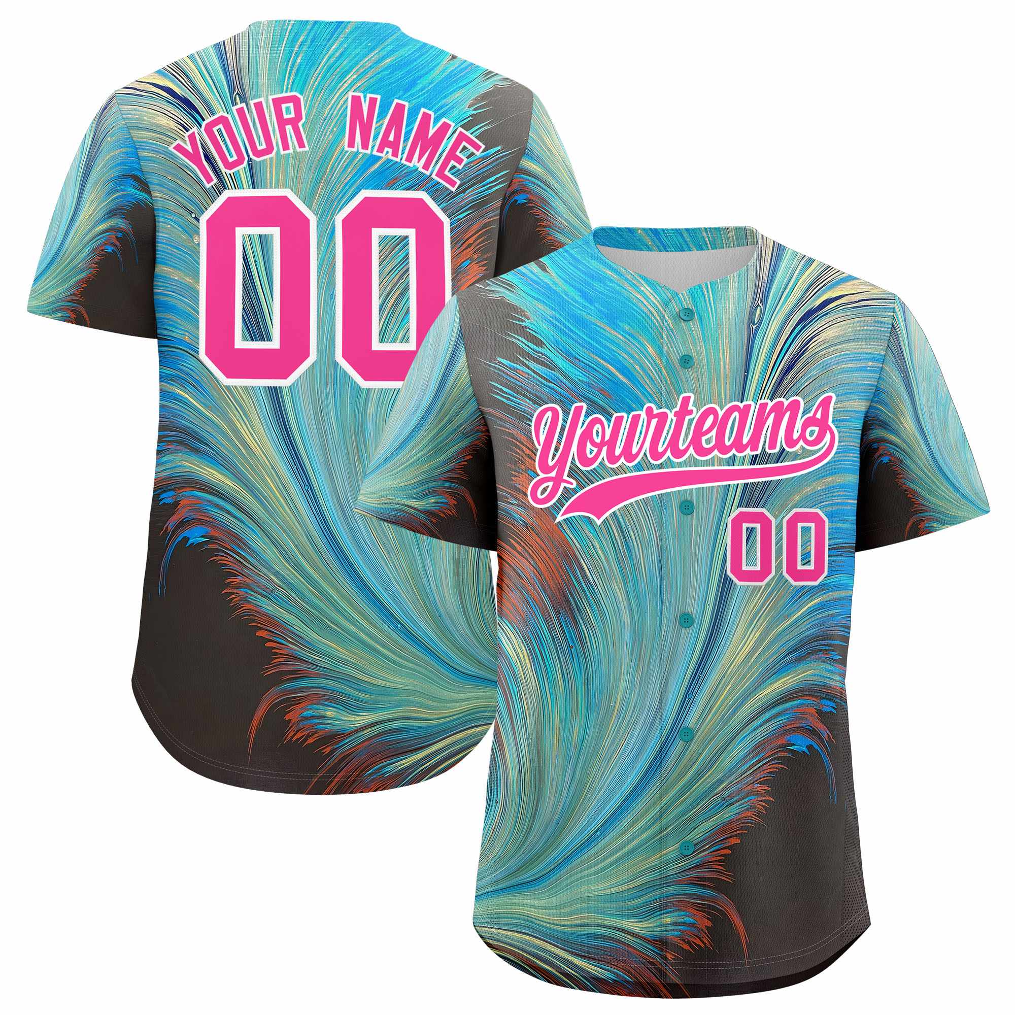 Custom Pink White Fluid Feather Graffiti Pattern Authentic Baseball Jersey