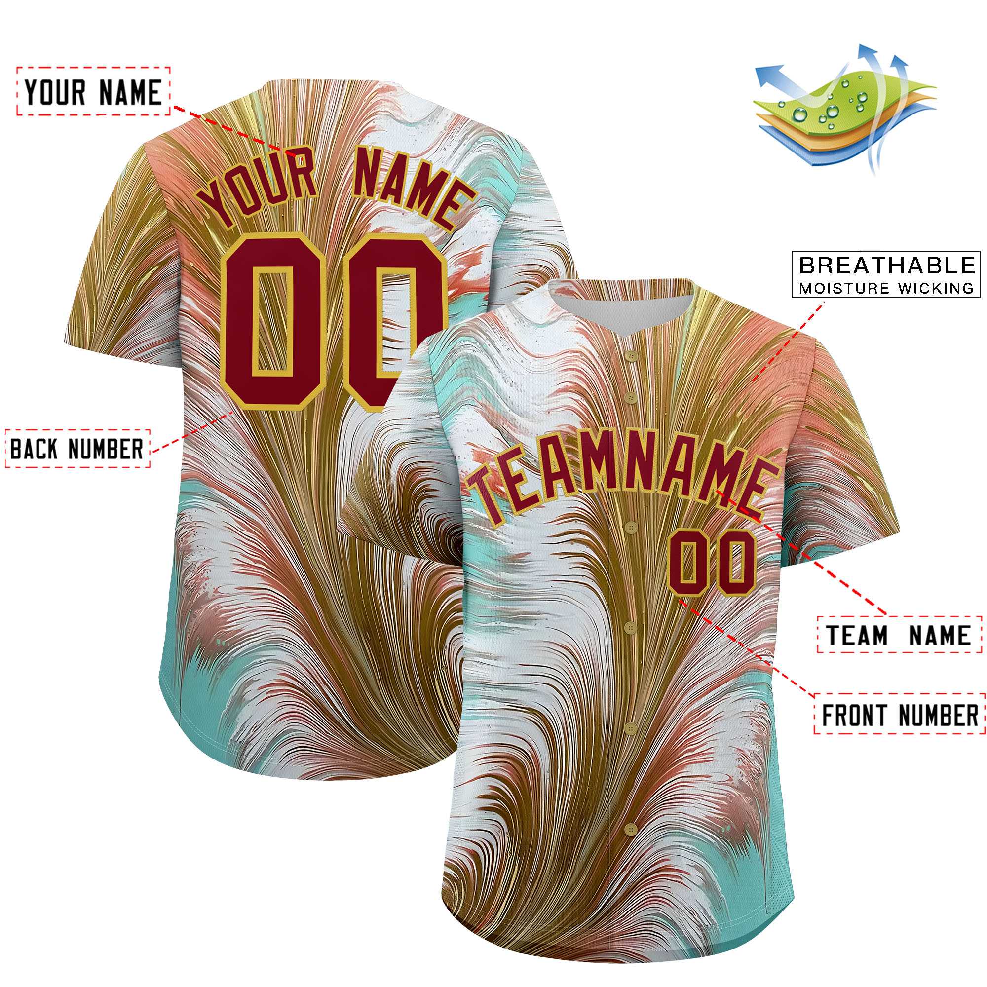 Custom Crimson Old Gold Fluid Feather Graffiti Pattern Authentic Baseball Jersey