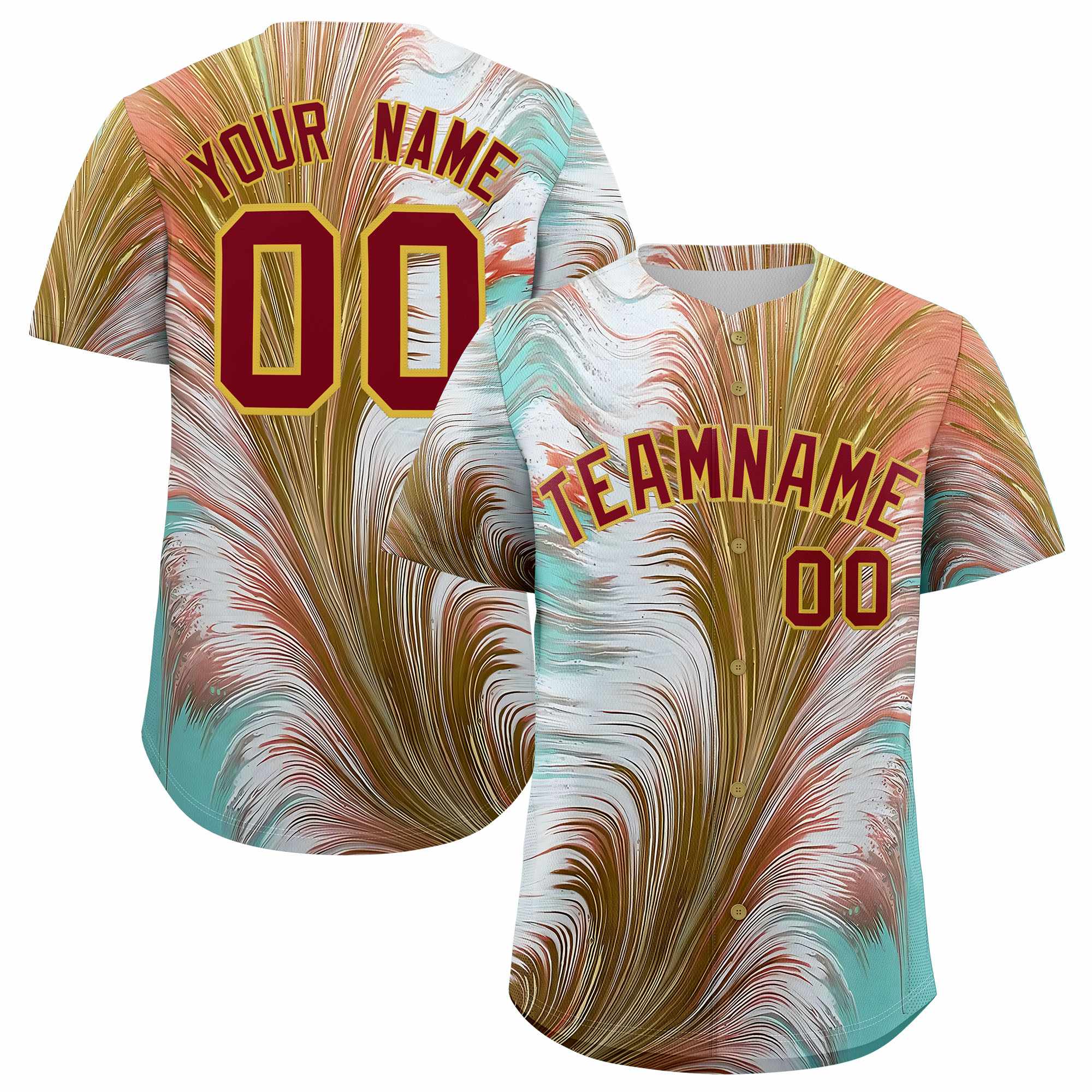 Custom Crimson Old Gold Fluid Feather Graffiti Pattern Authentic Baseball Jersey