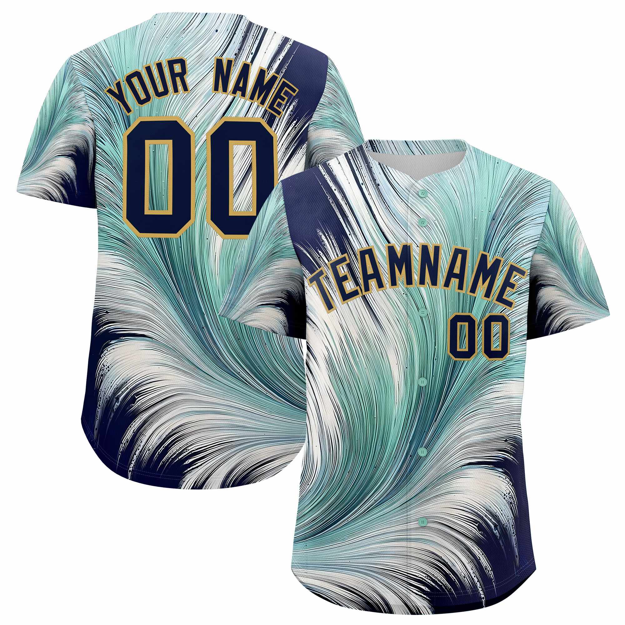 Custom Navy Old Gold Fluid Feather Graffiti Pattern Authentic Baseball Jersey