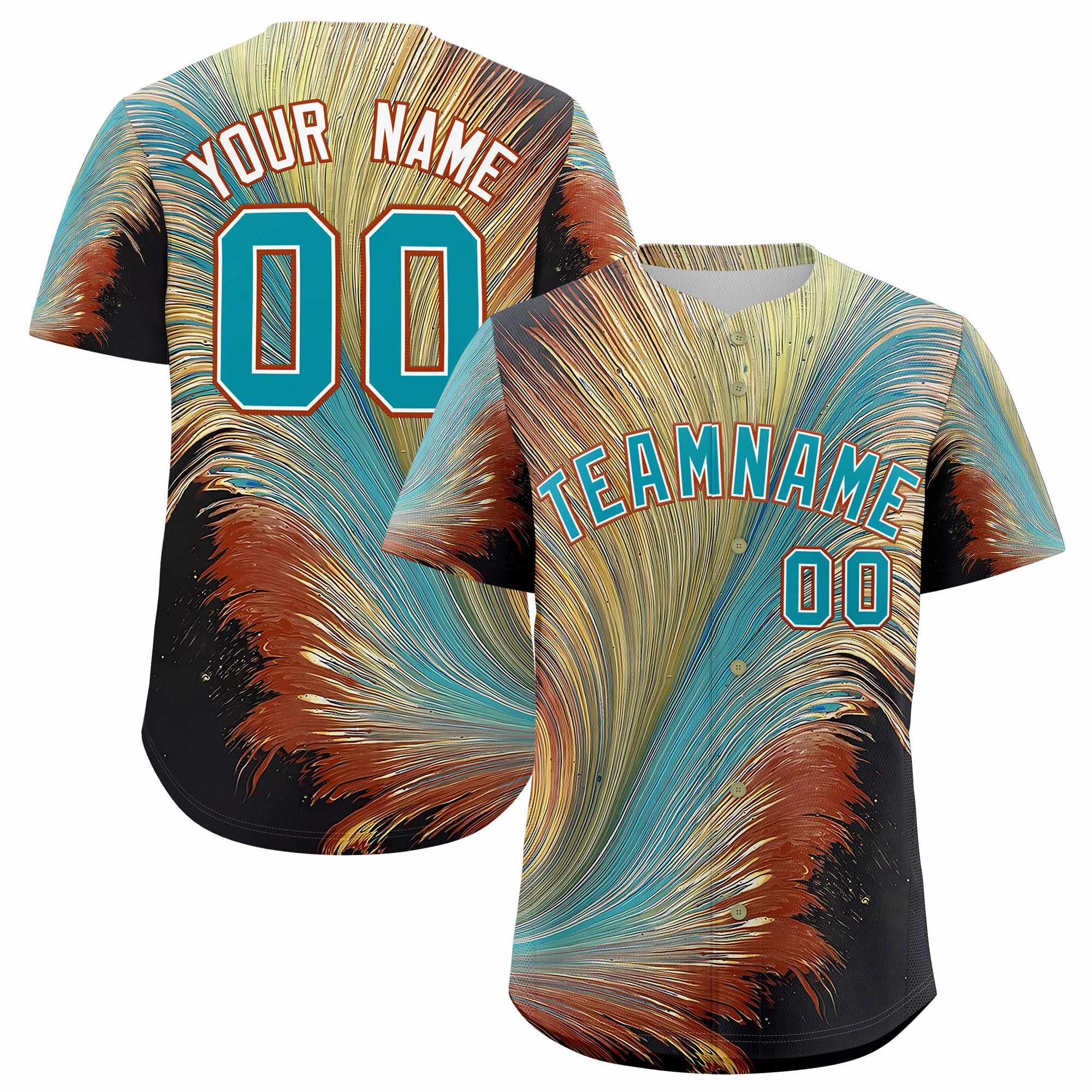 Custom Aqua White Fluid Feather Graffiti Pattern Authentic Baseball Jersey