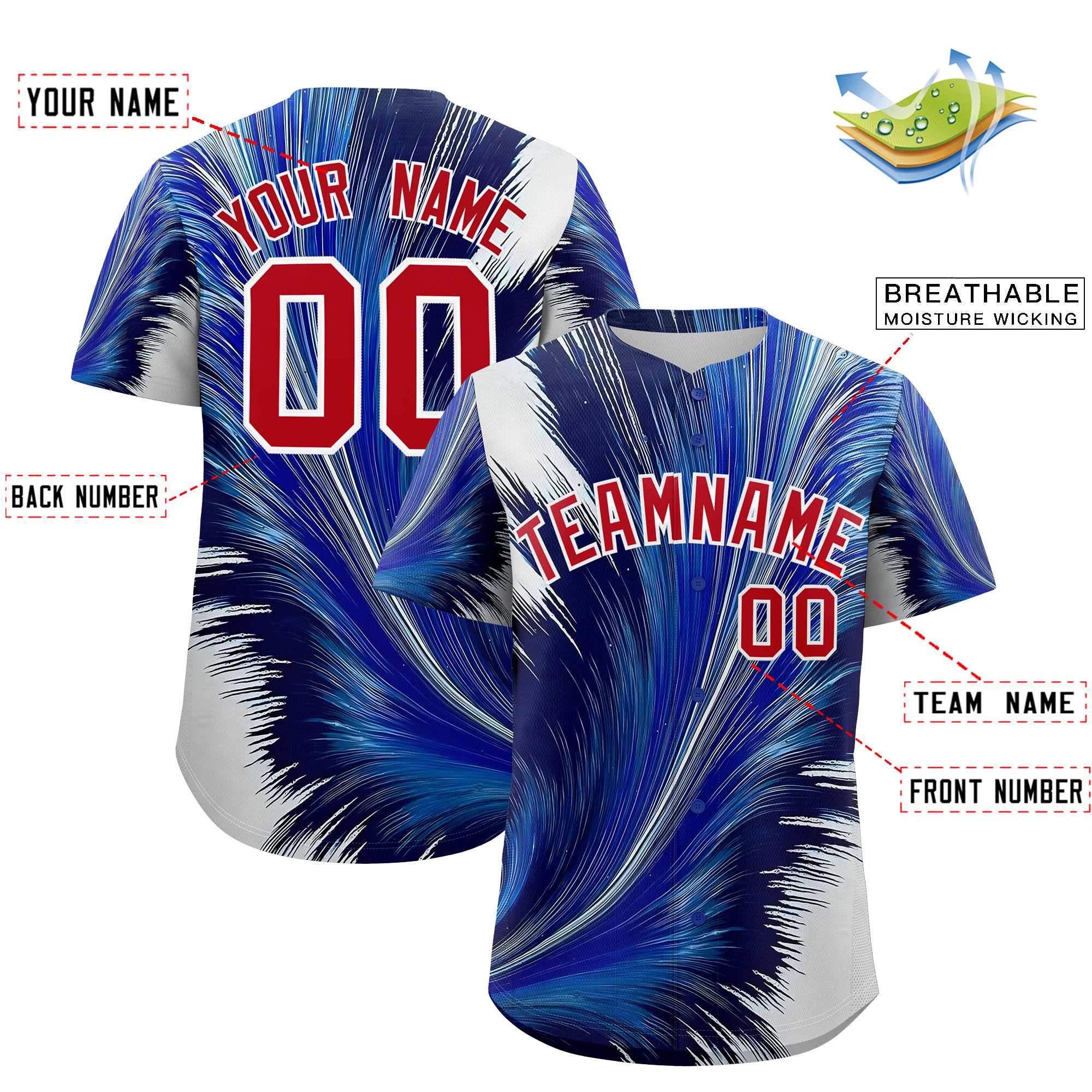 Custom Red White Fluid Feather Graffiti Pattern Authentic Baseball Jersey