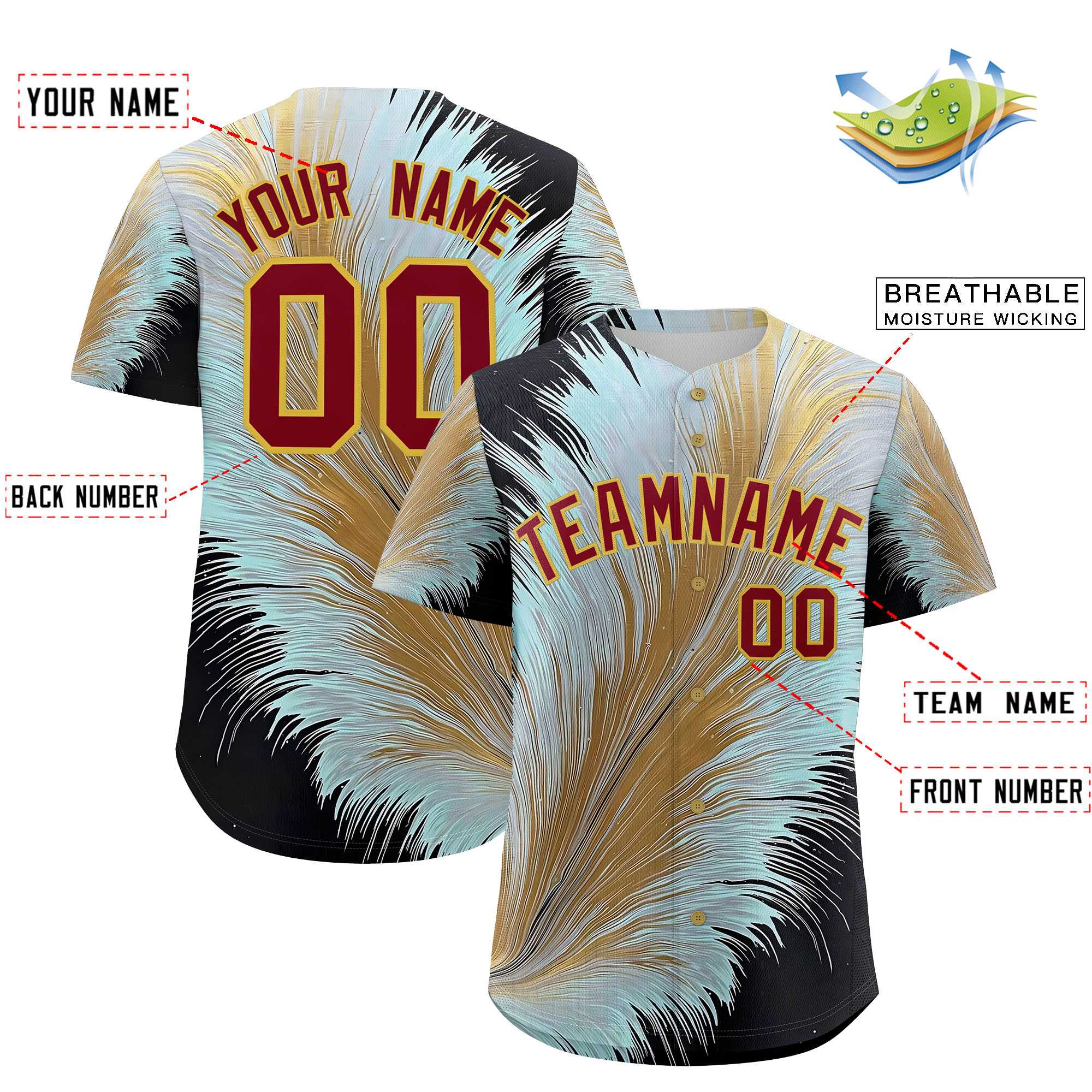 Custom Crimson Old Gold Fluid Feather Graffiti Pattern Authentic Baseball Jersey