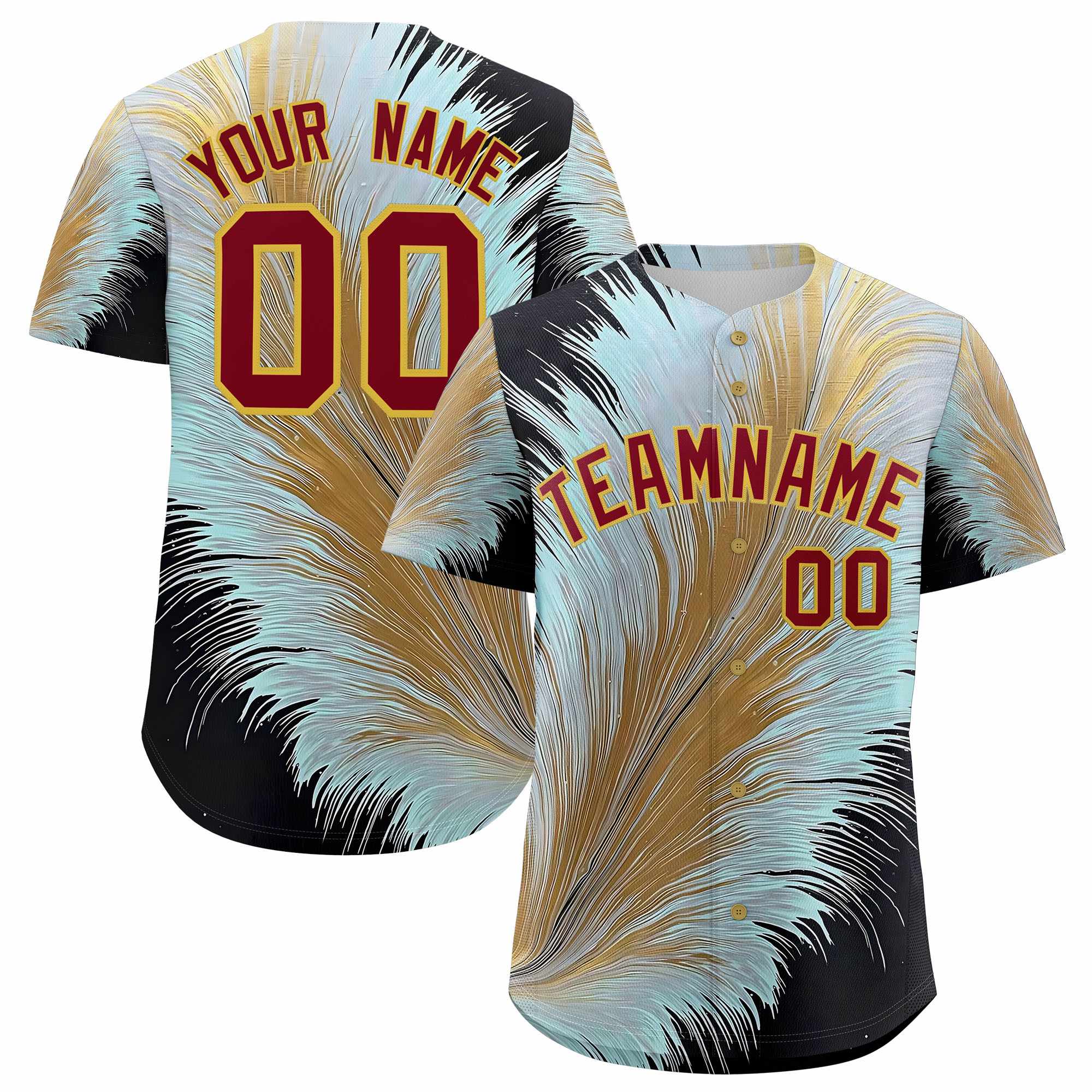 Custom Crimson Old Gold Fluid Feather Graffiti Pattern Authentic Baseball Jersey