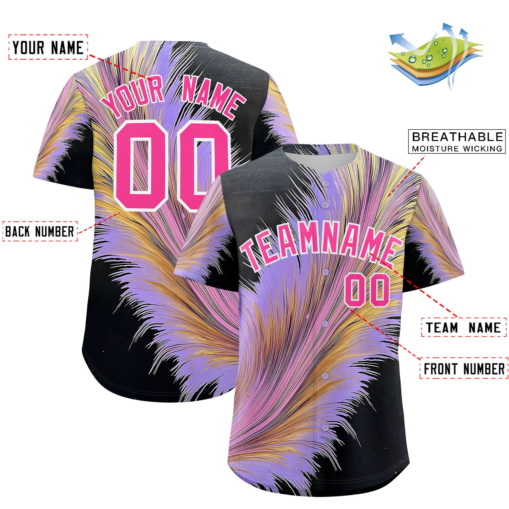 Custom Pink White Fluid Feather Graffiti Pattern Authentic Baseball Jersey