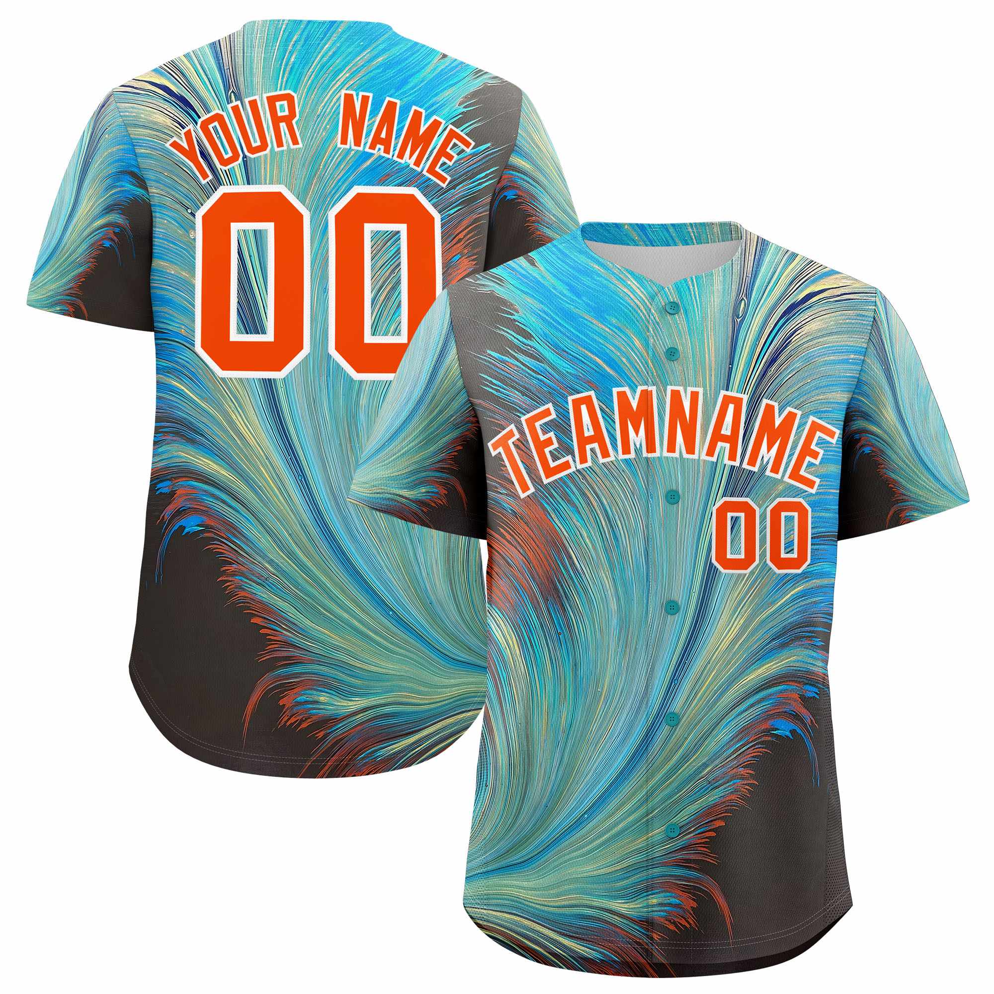 Custom Orange White Fluid Feather Graffiti Pattern Authentic Baseball Jersey