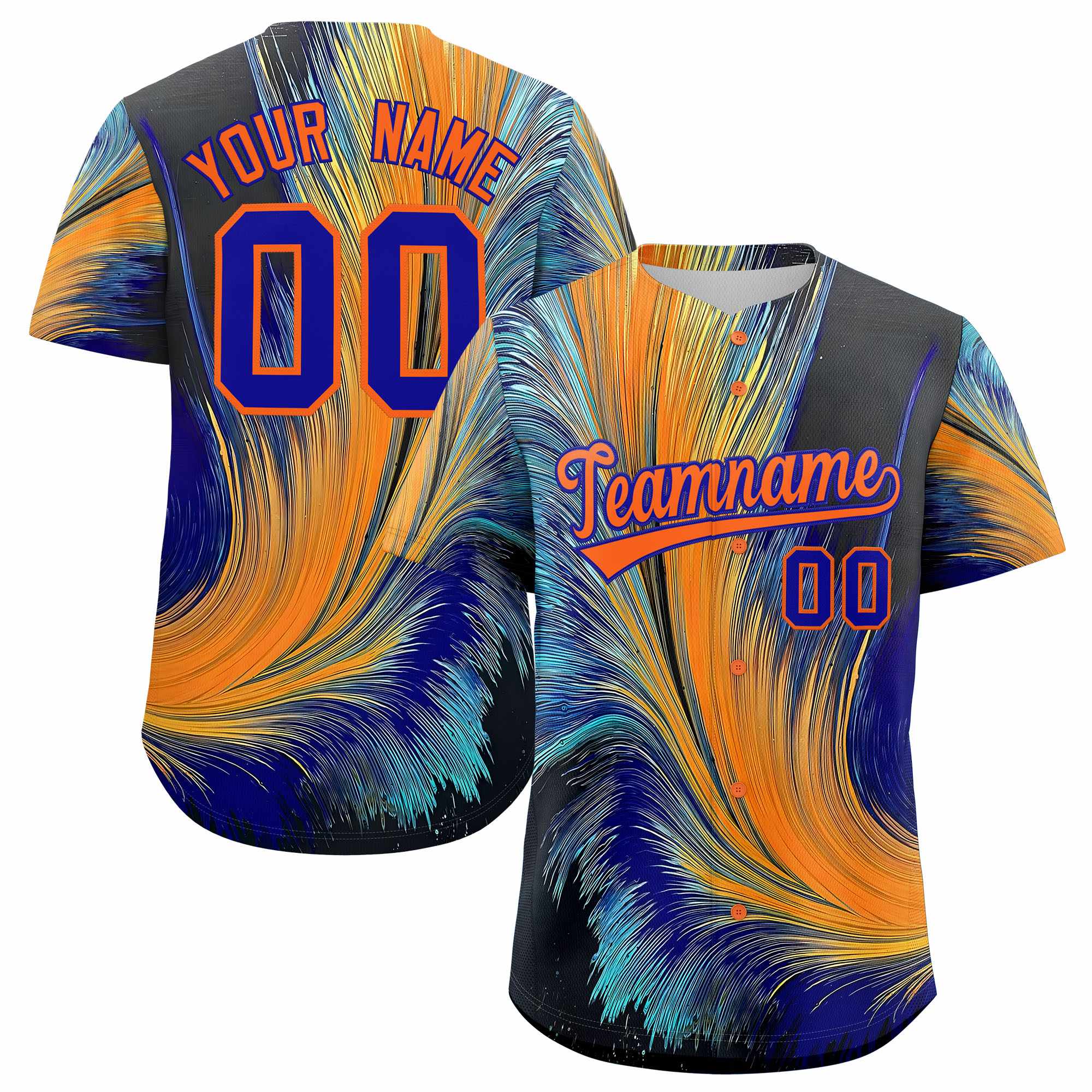 Custom Orange Royal Fluid Feather Graffiti Pattern Authentic Baseball Jersey