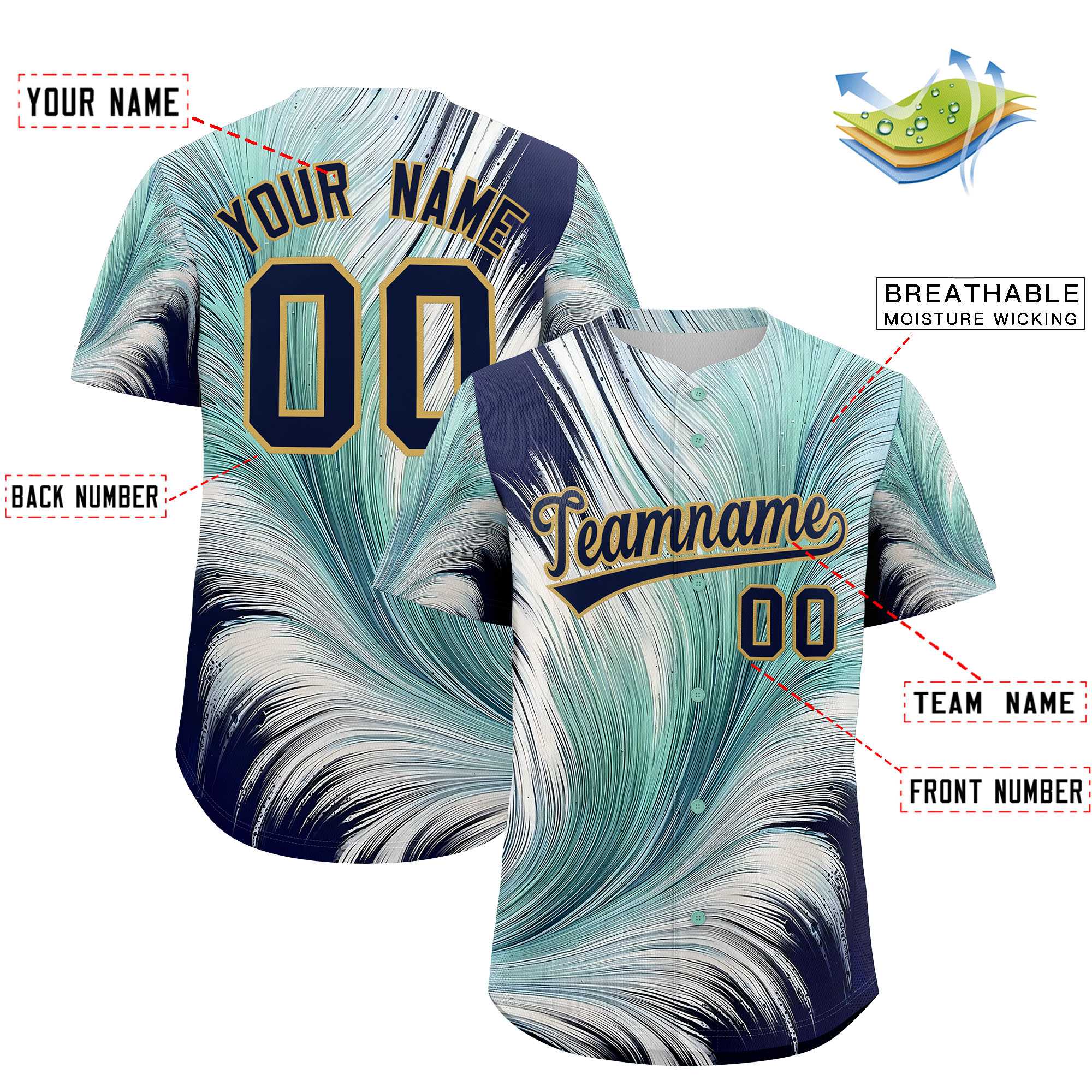 Custom Navy Old Gold Fluid Feather Graffiti Pattern Authentic Baseball Jersey