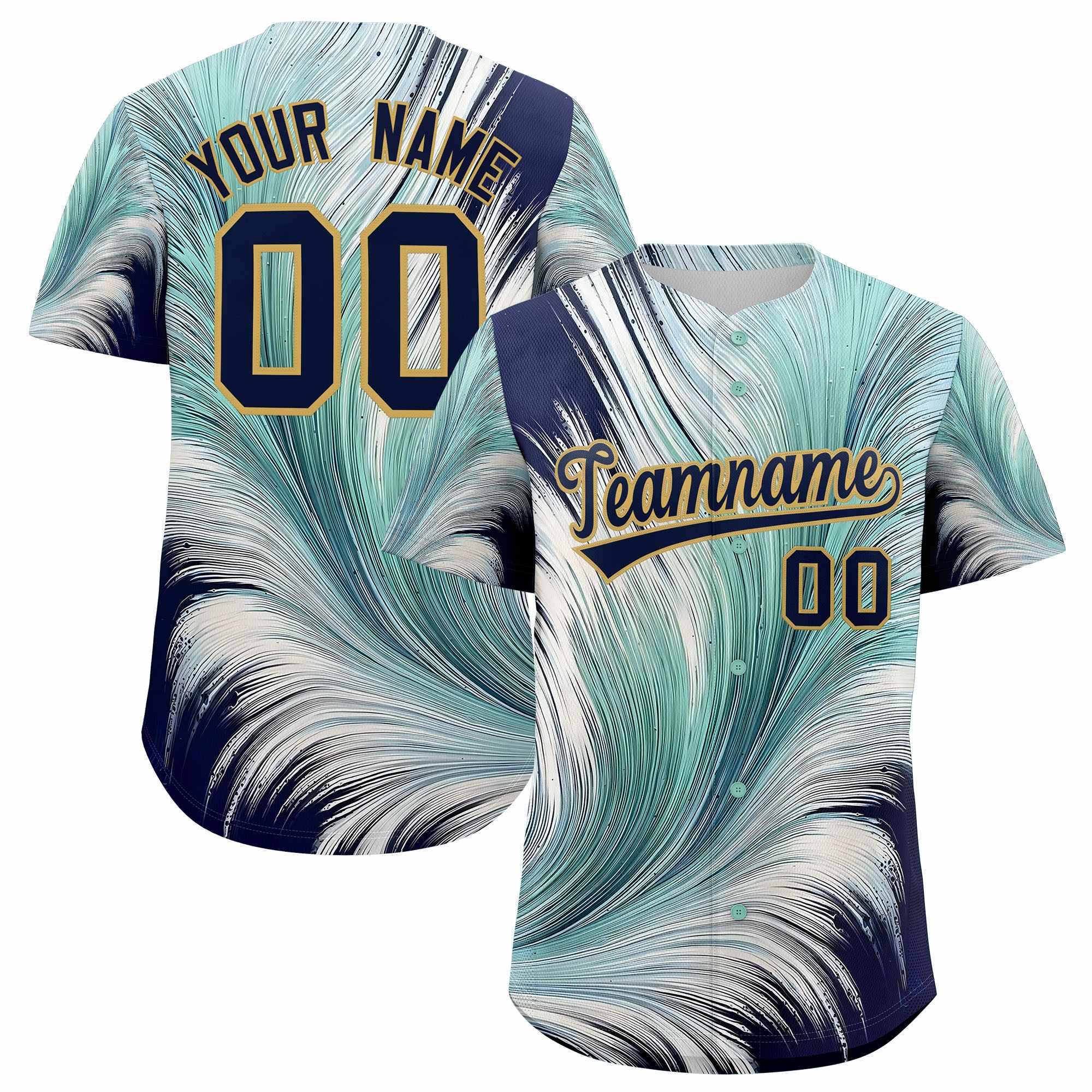 Custom Navy Old Gold Fluid Feather Graffiti Pattern Authentic Baseball Jersey