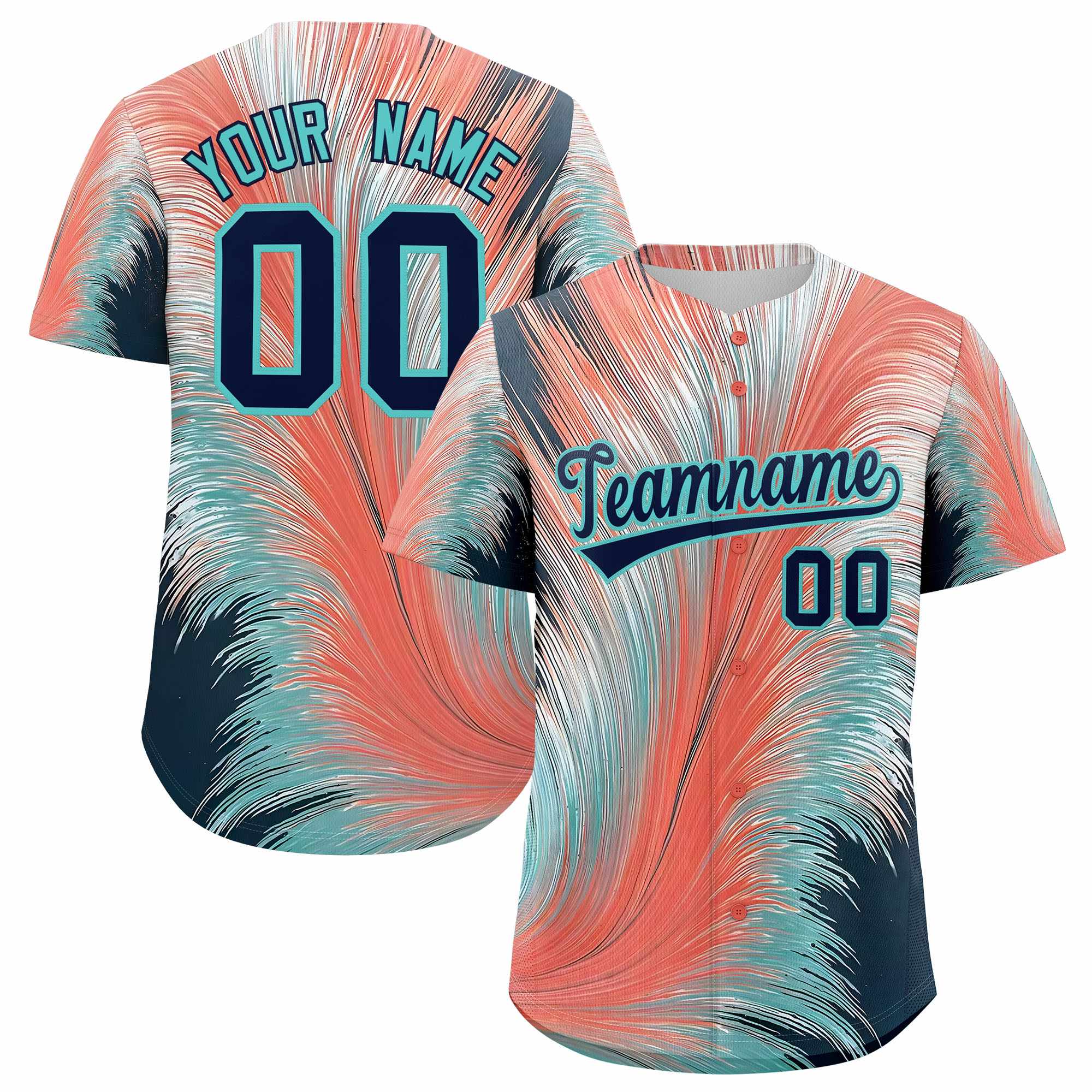 Custom Navy Aqua Fluid Feather Graffiti Pattern Authentic Baseball Jersey