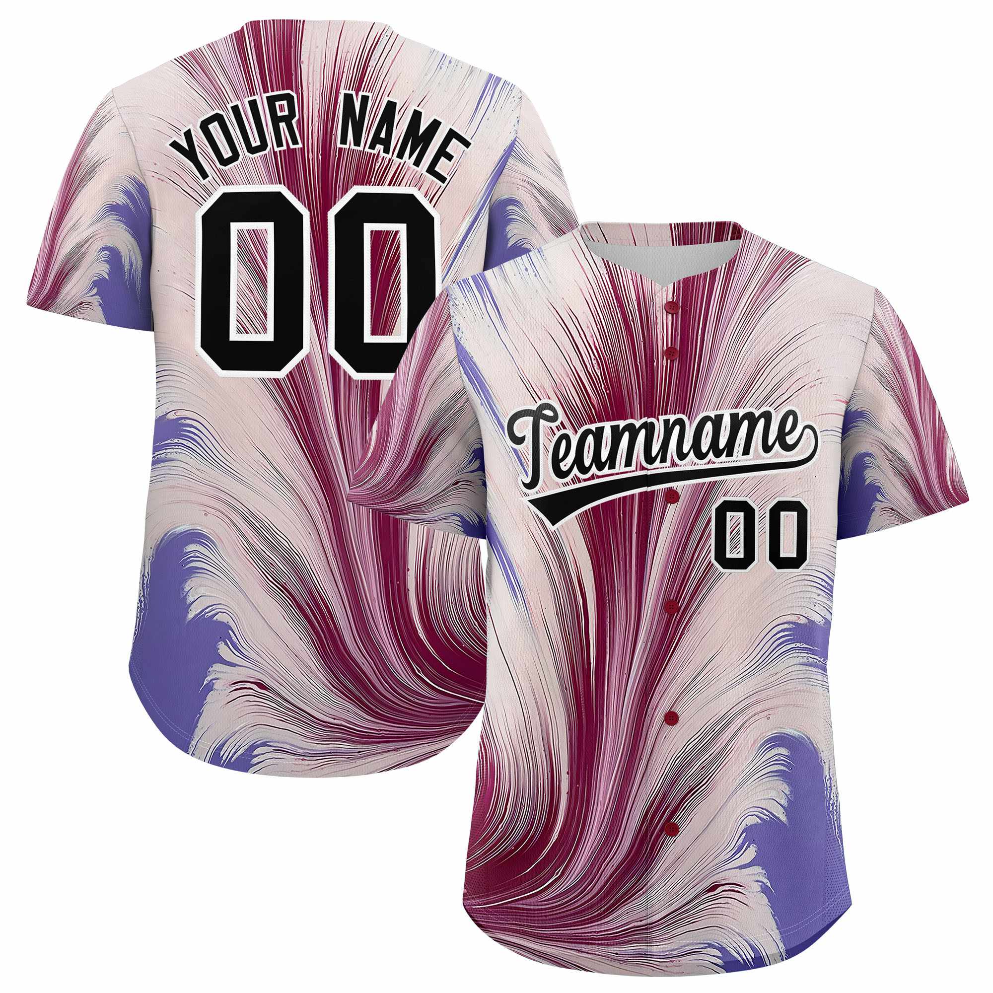 Custom Black White Fluid Feather Graffiti Pattern Authentic Baseball Jersey