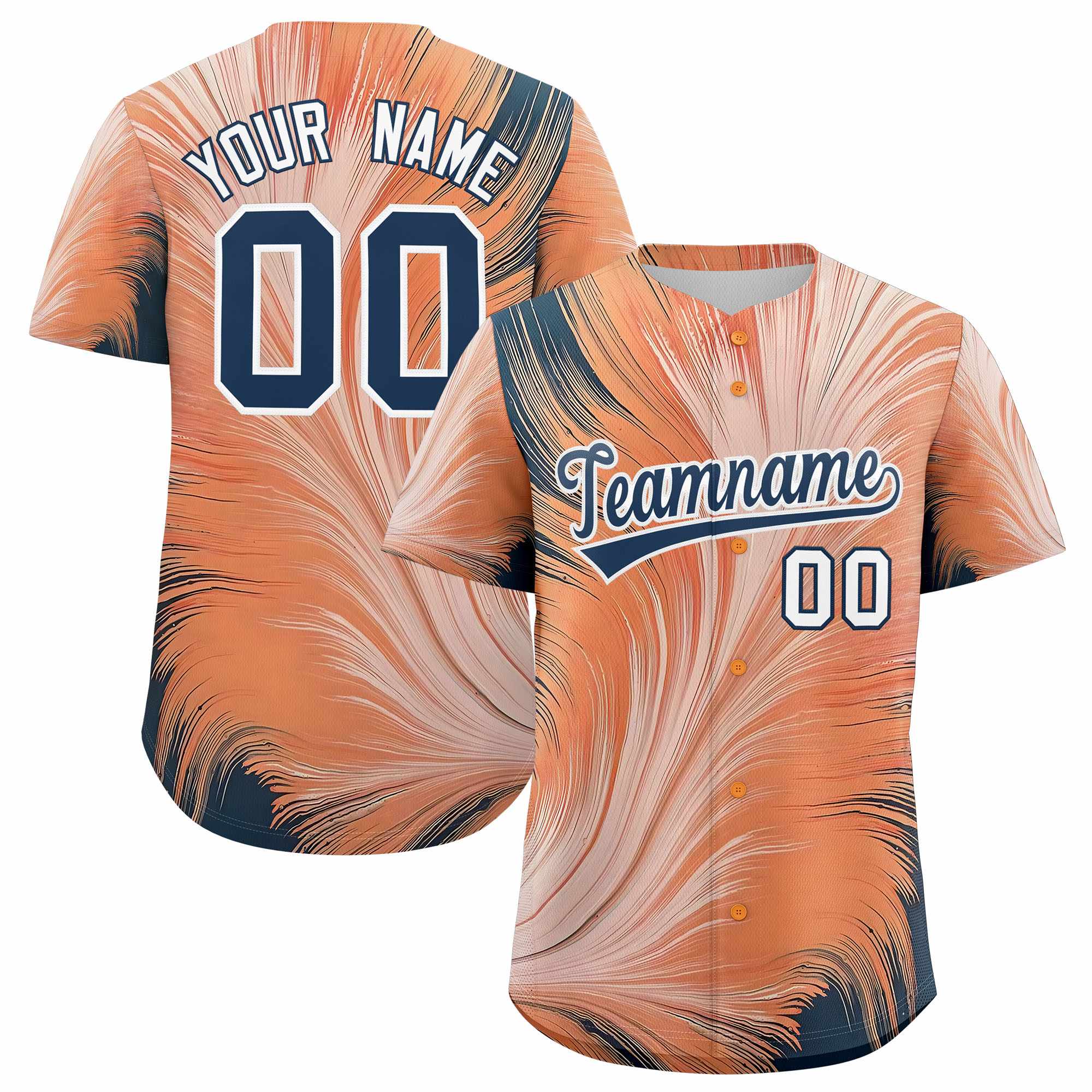 Custom Midnight Blue White Fluid Feather Graffiti Pattern Authentic Baseball Jersey