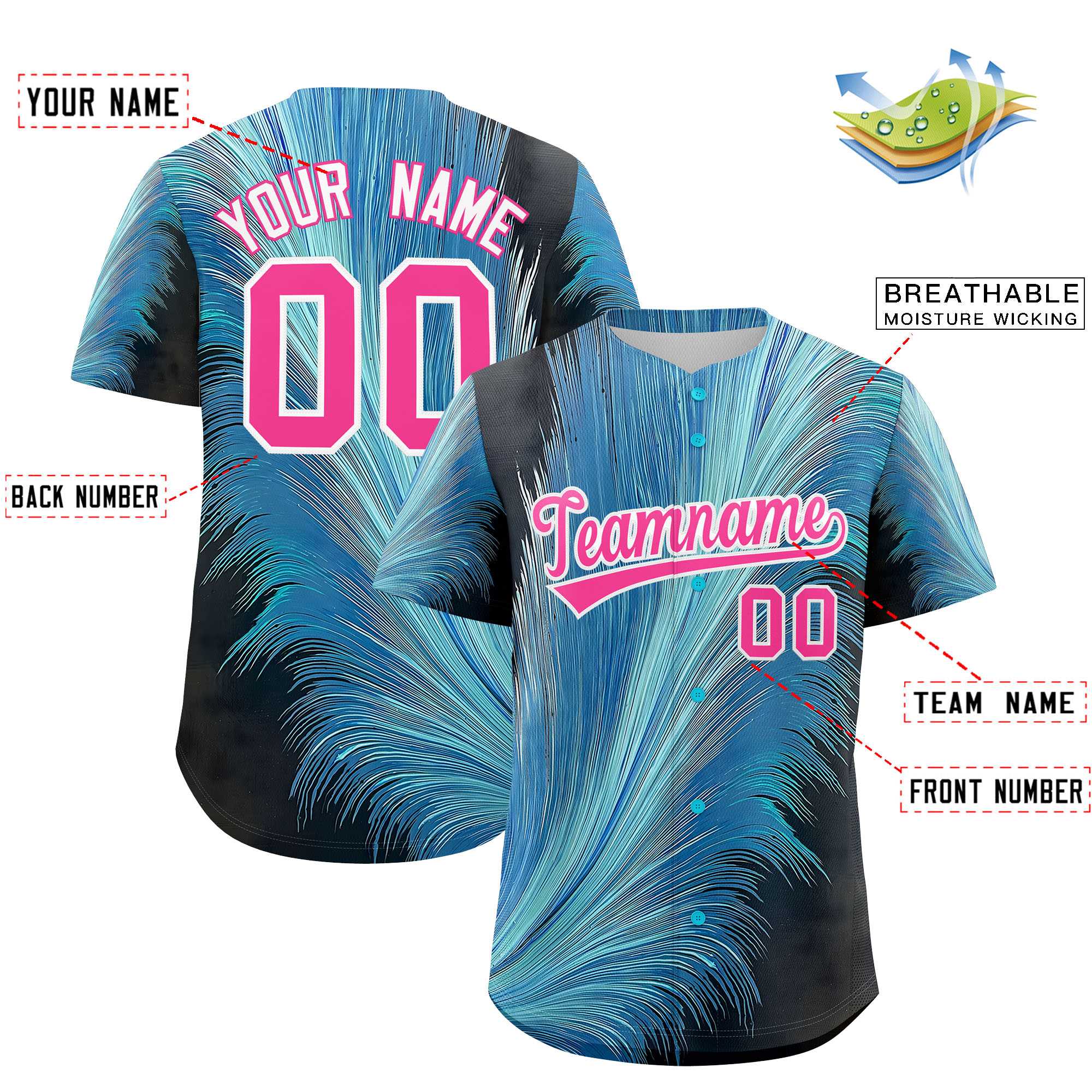 Custom Pink White Fluid Feather Graffiti Pattern Authentic Baseball Jersey