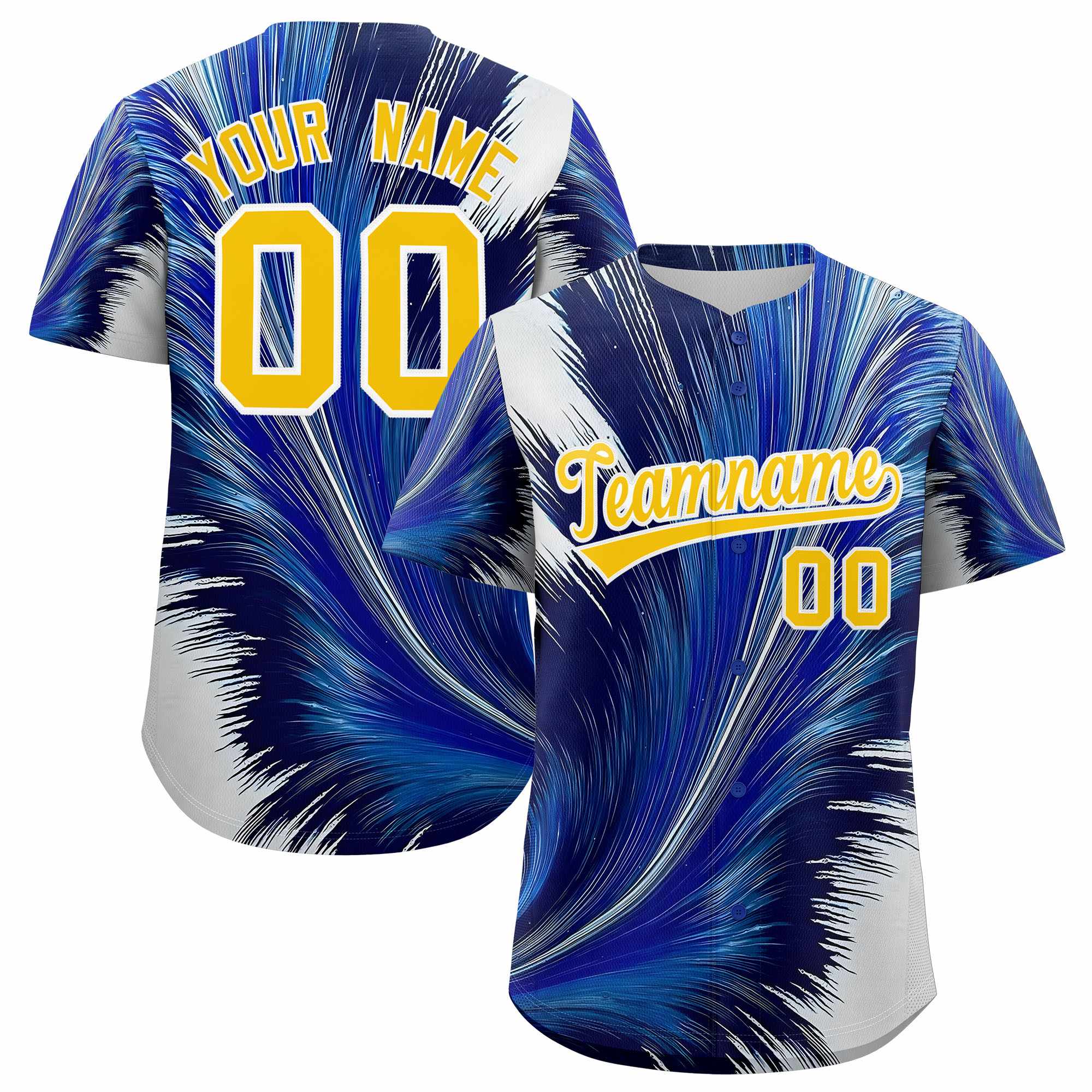 Custom Gold White Fluid Feather Graffiti Pattern Authentic Baseball Jersey