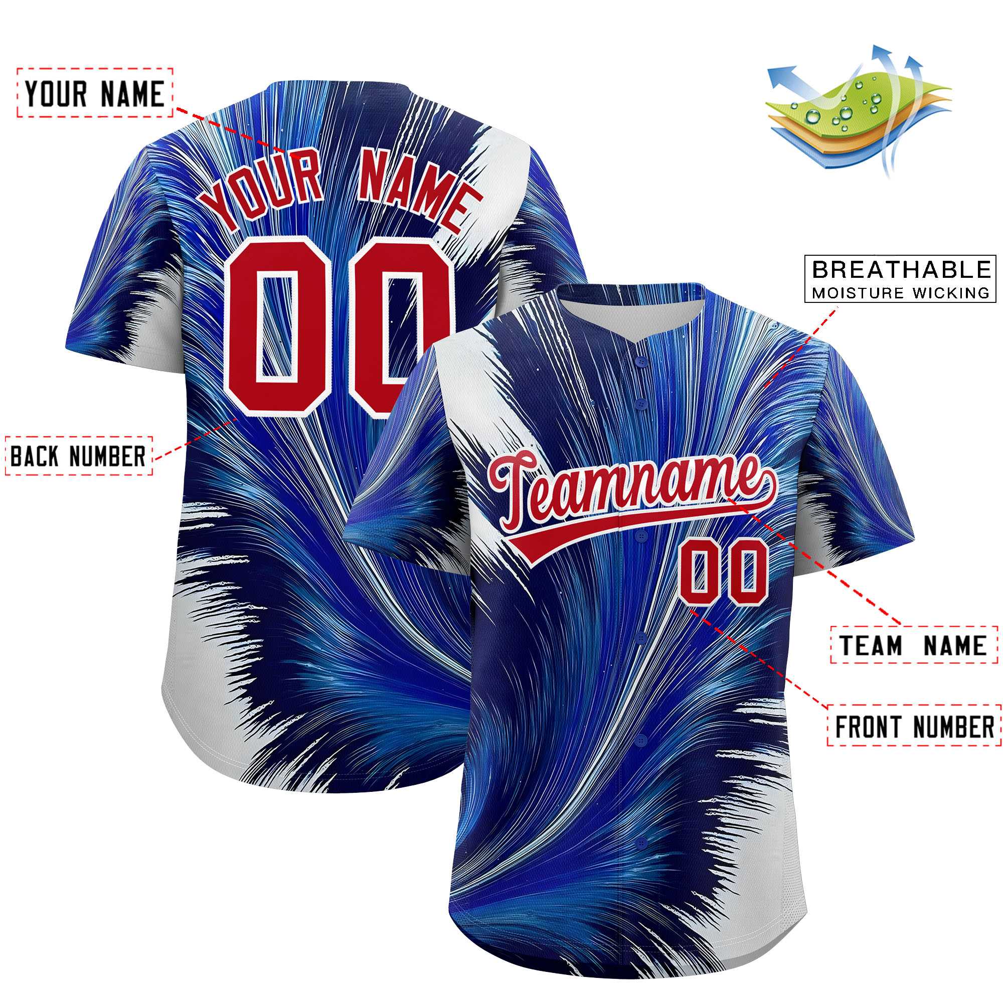 Custom Red White Fluid Feather Graffiti Pattern Authentic Baseball Jersey