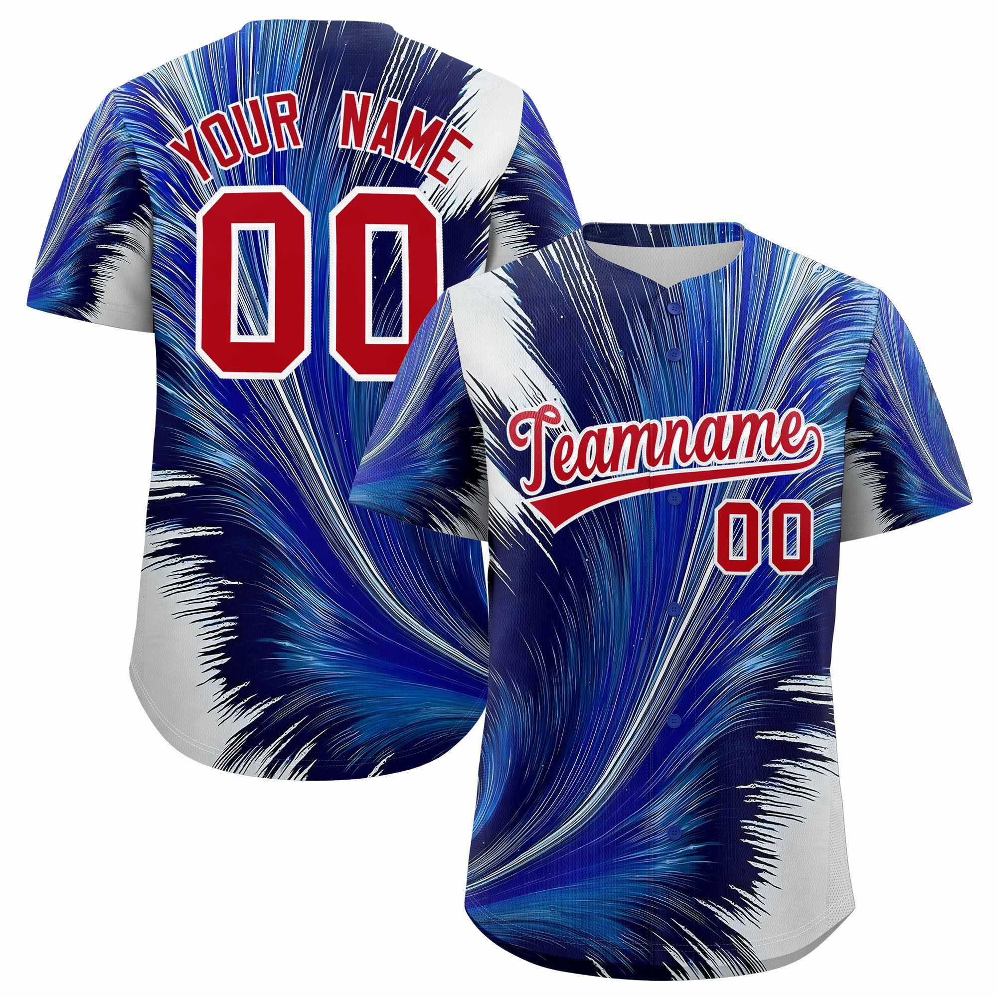 Custom Red White Fluid Feather Graffiti Pattern Authentic Baseball Jersey