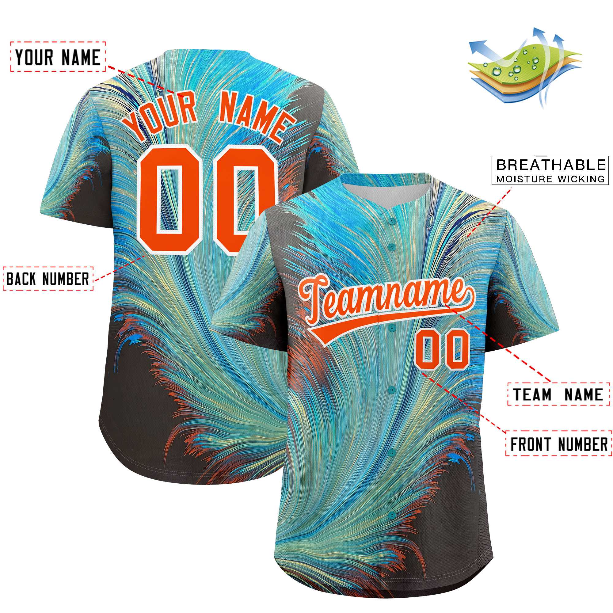 Custom Orange White Fluid Feather Graffiti Pattern Authentic Baseball Jersey