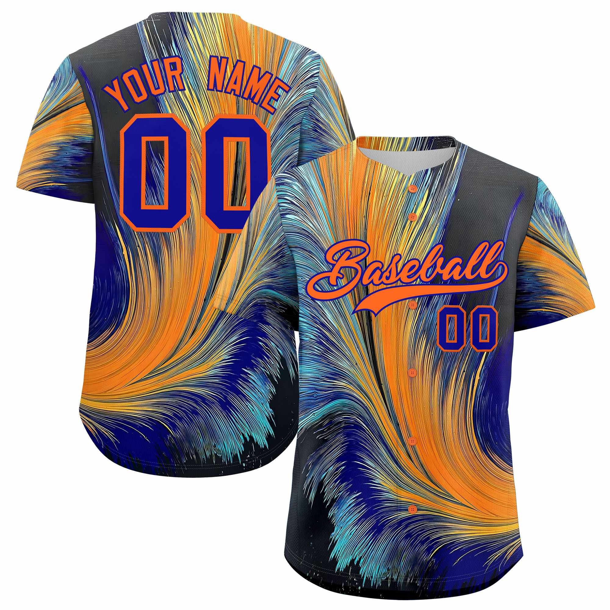 Custom Orange Royal Fluid Feather Graffiti Pattern Authentic Baseball Jersey