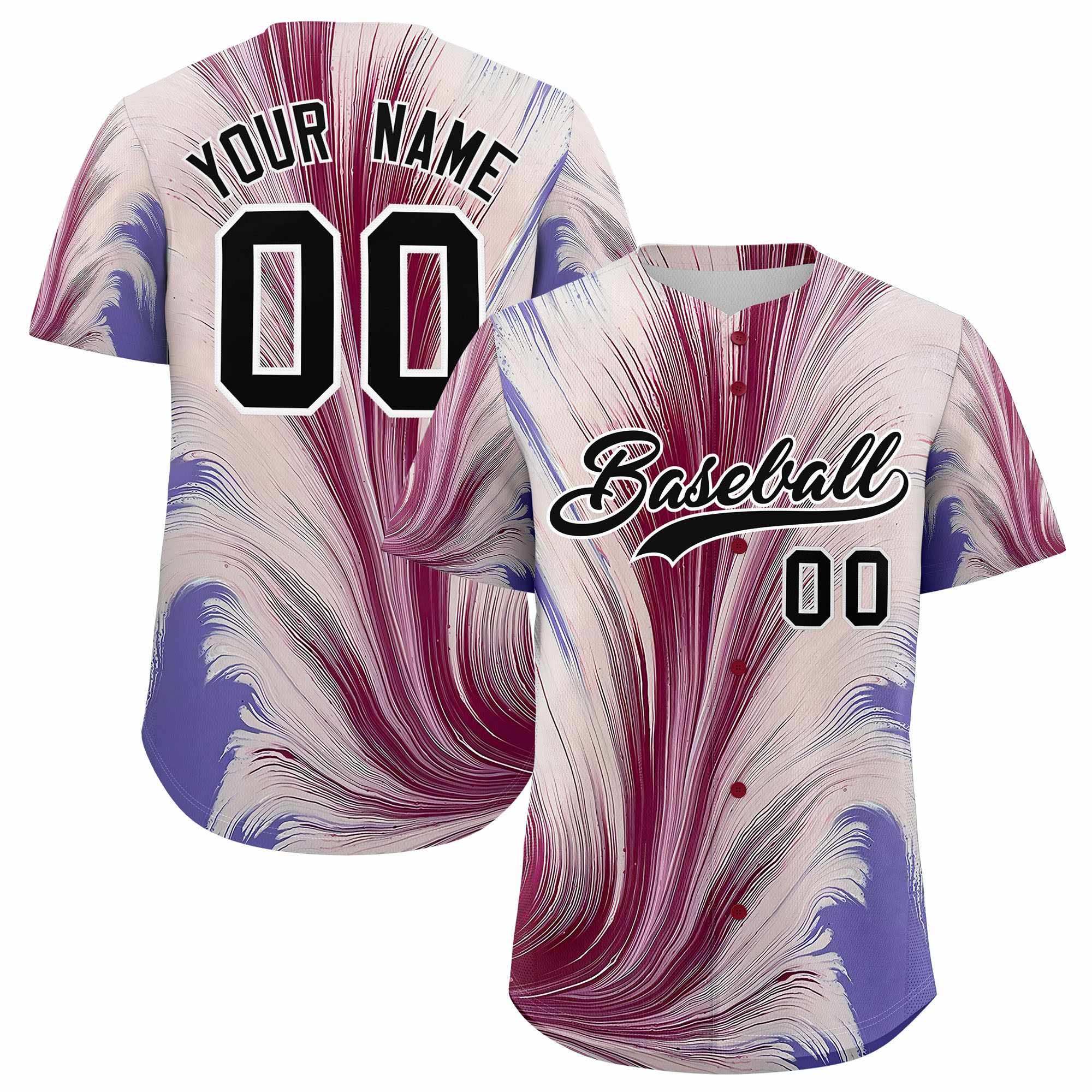 Custom Black White Fluid Feather Graffiti Pattern Authentic Baseball Jersey