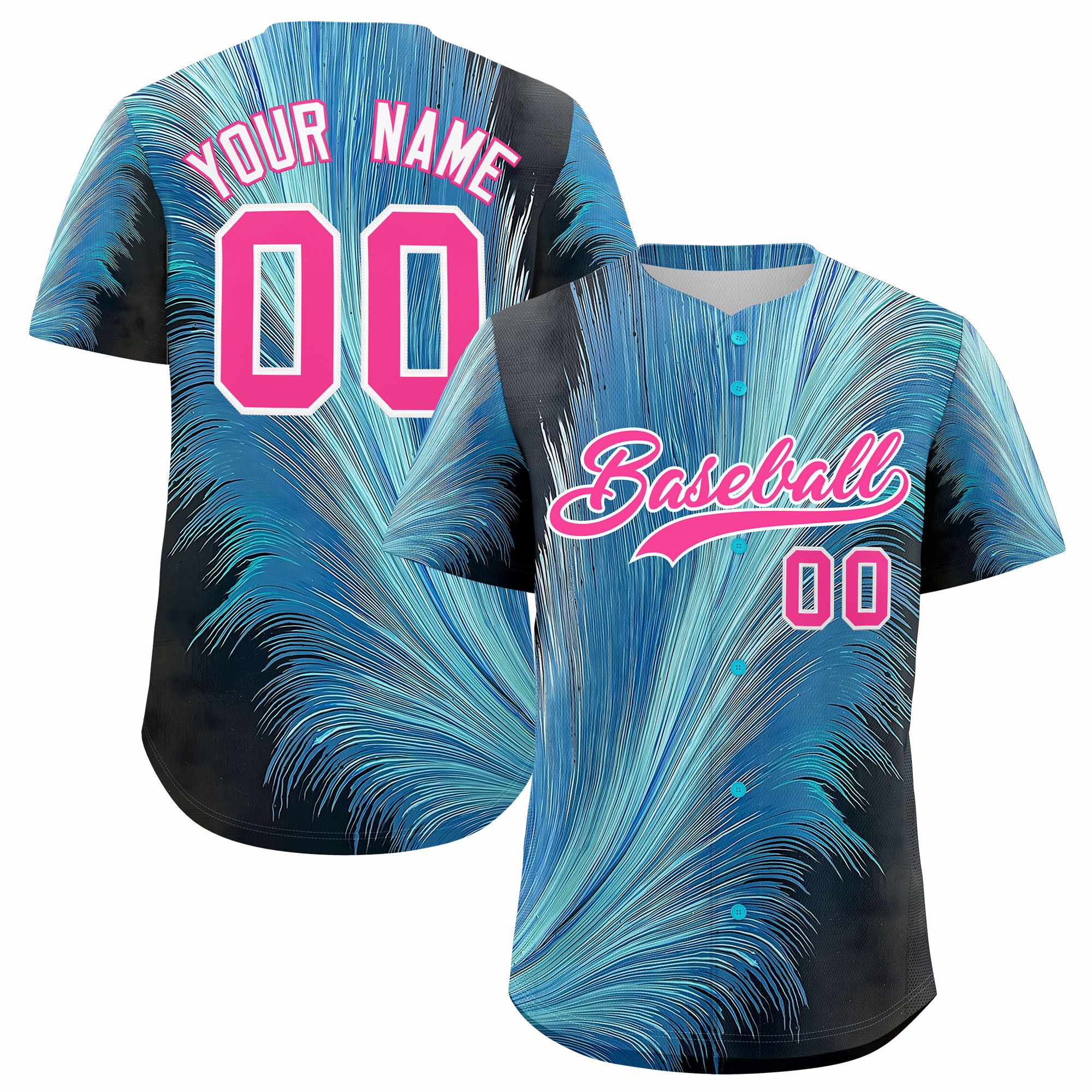 Custom Pink White Fluid Feather Graffiti Pattern Authentic Baseball Jersey