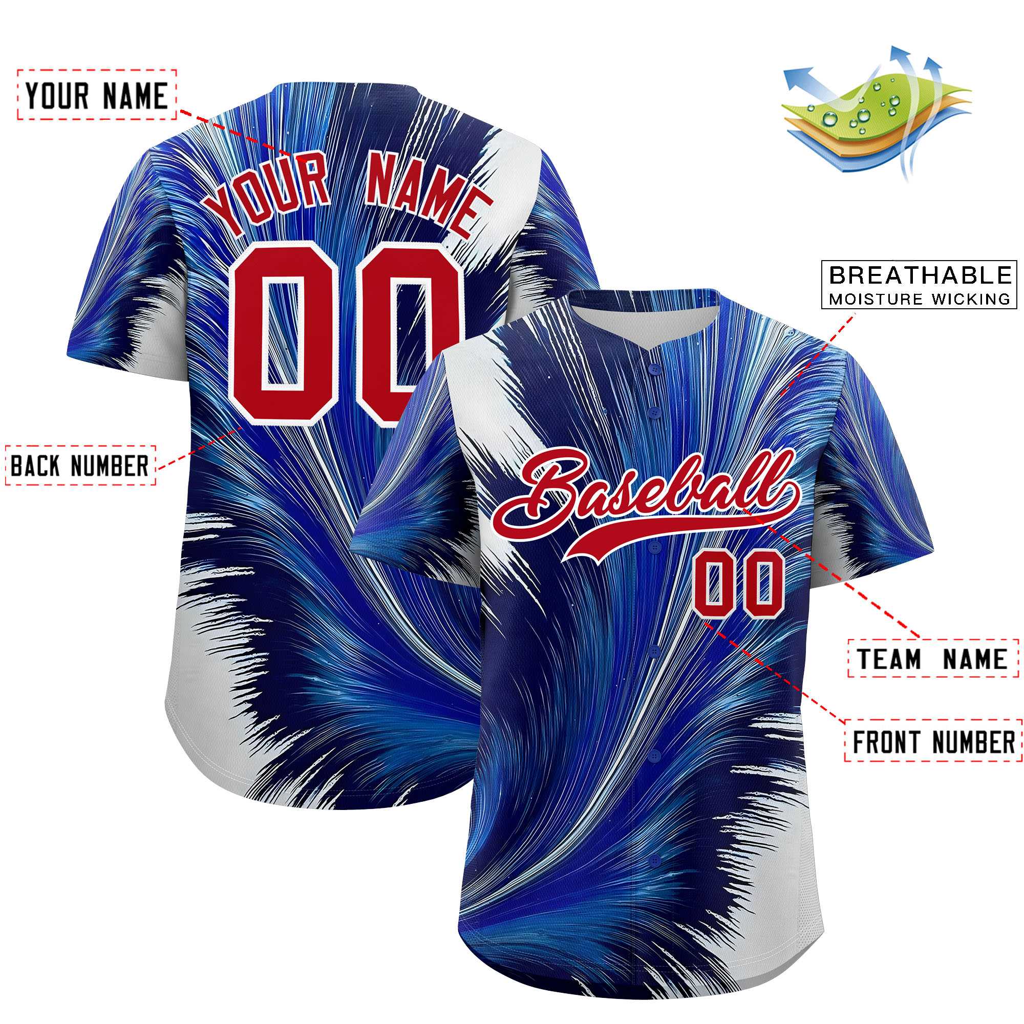 Custom Red White Fluid Feather Graffiti Pattern Authentic Baseball Jersey