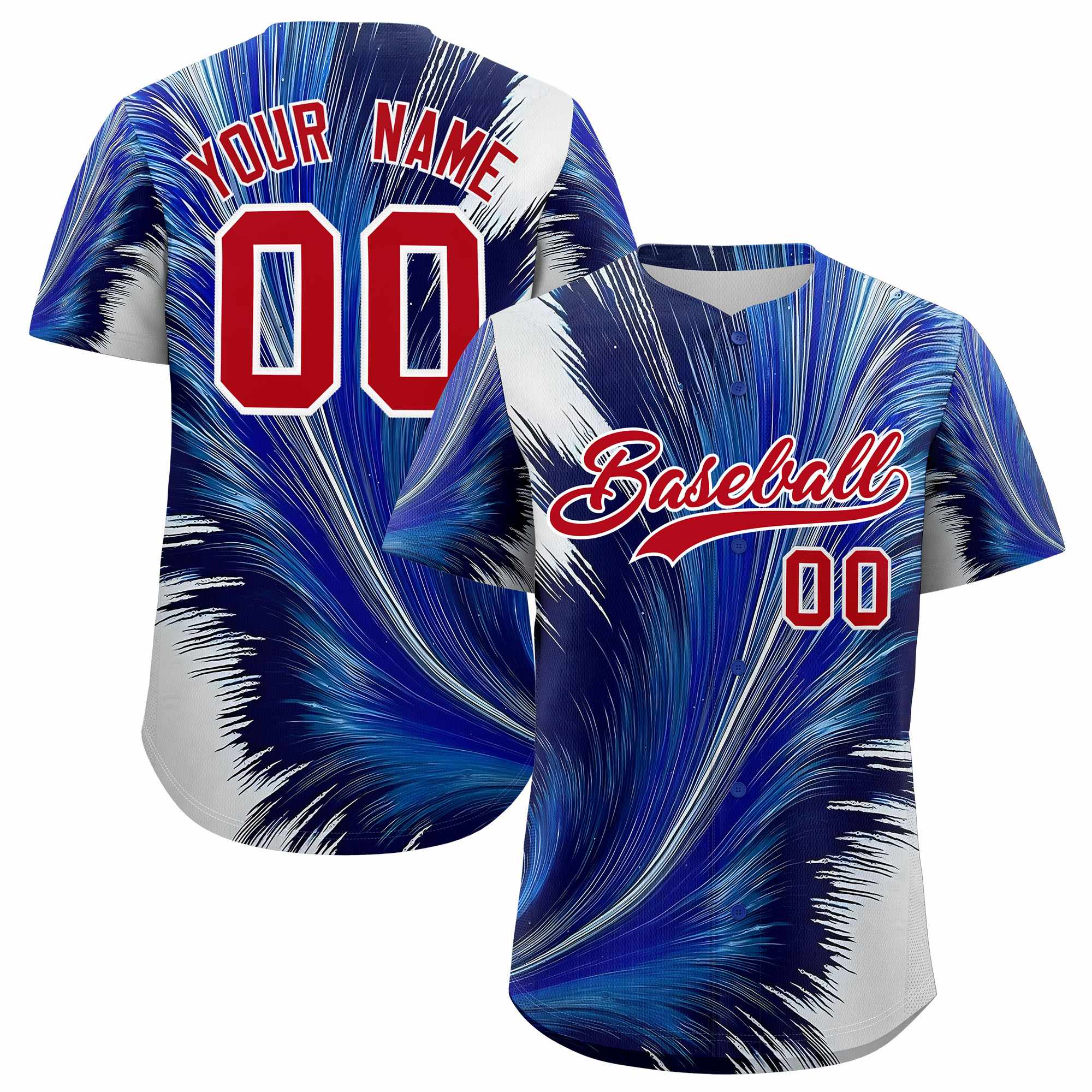 Custom Red White Fluid Feather Graffiti Pattern Authentic Baseball Jersey