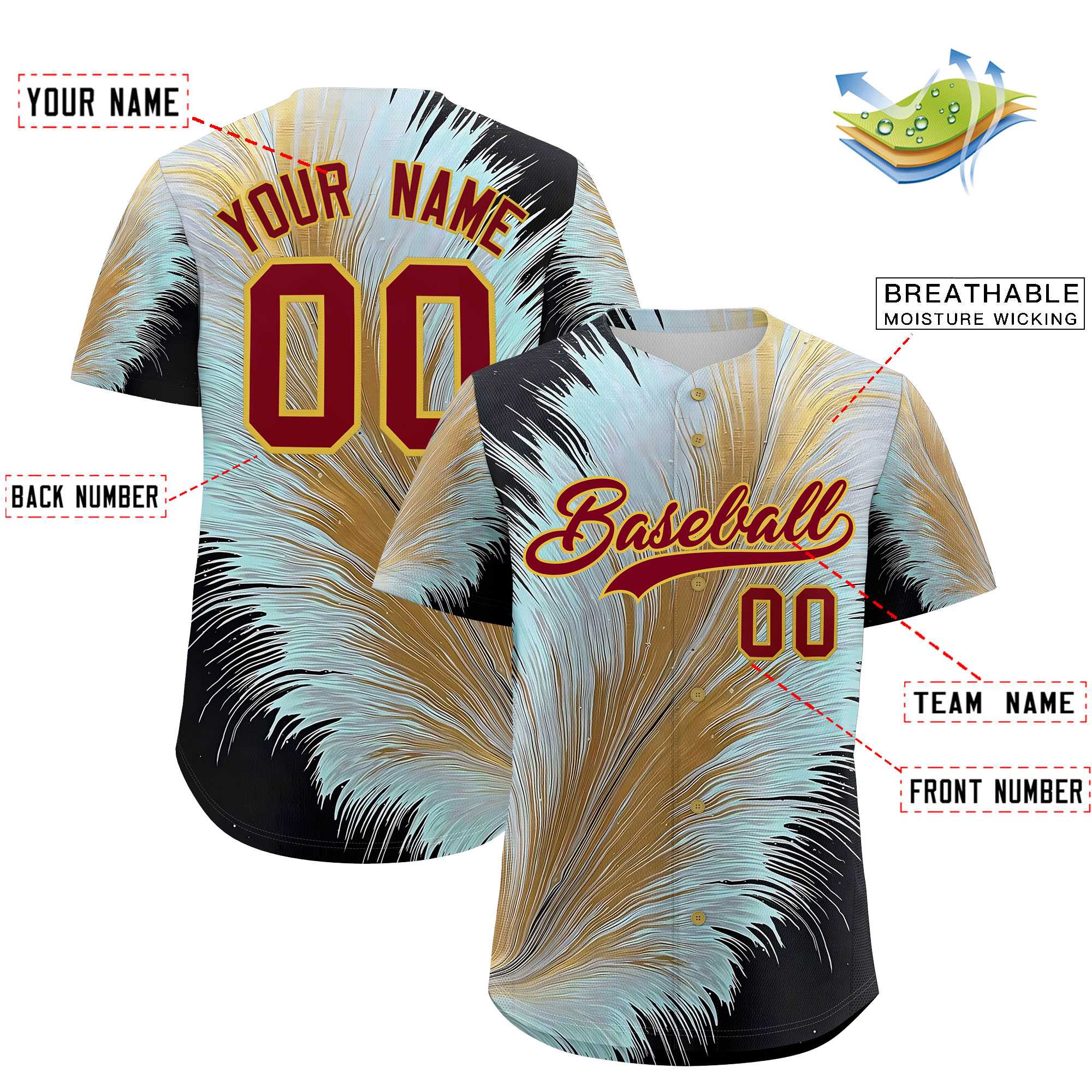 Custom Crimson Old Gold Fluid Feather Graffiti Pattern Authentic Baseball Jersey