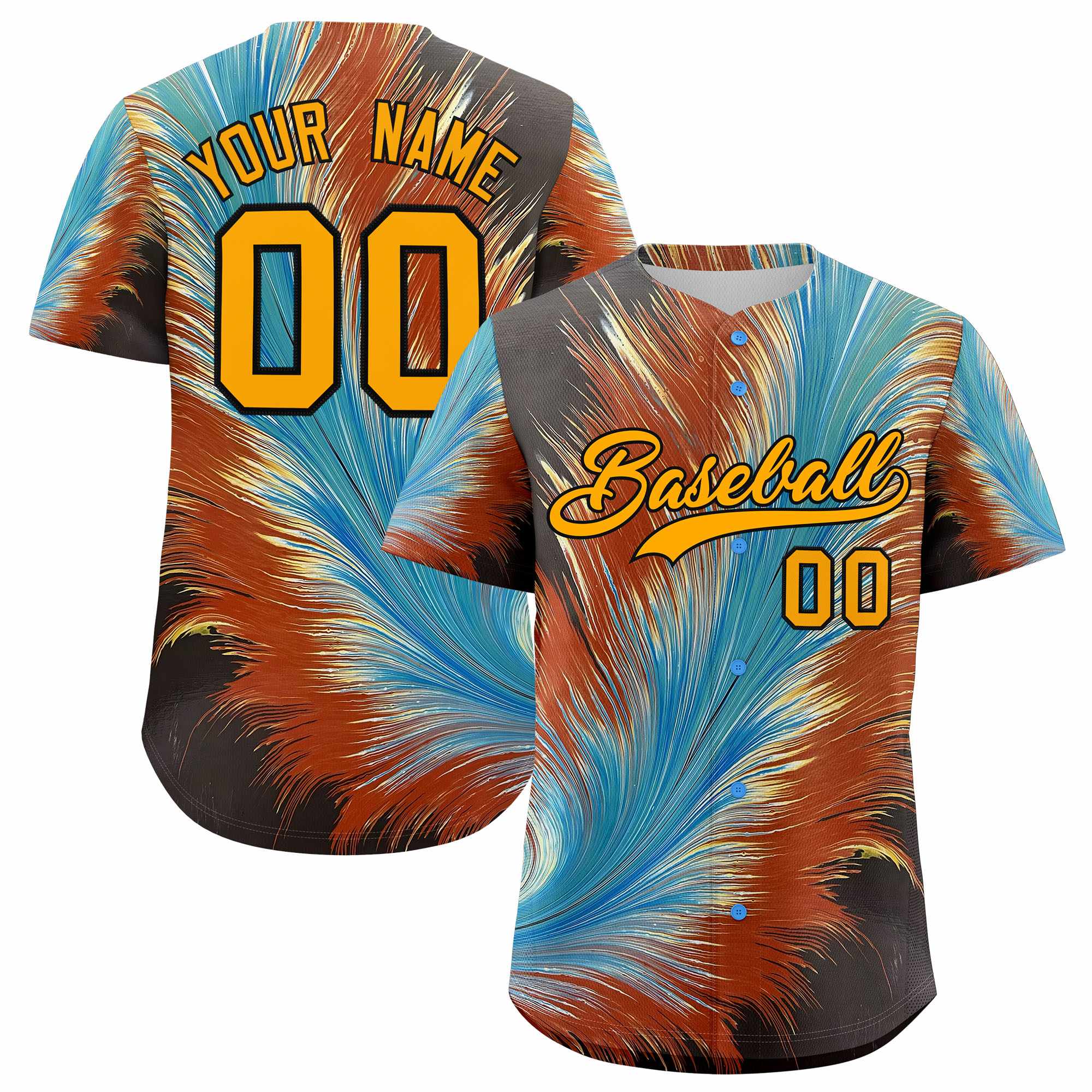 Custom Texas Orange Black Fluid Feather Graffiti Pattern Authentic Baseball Jersey