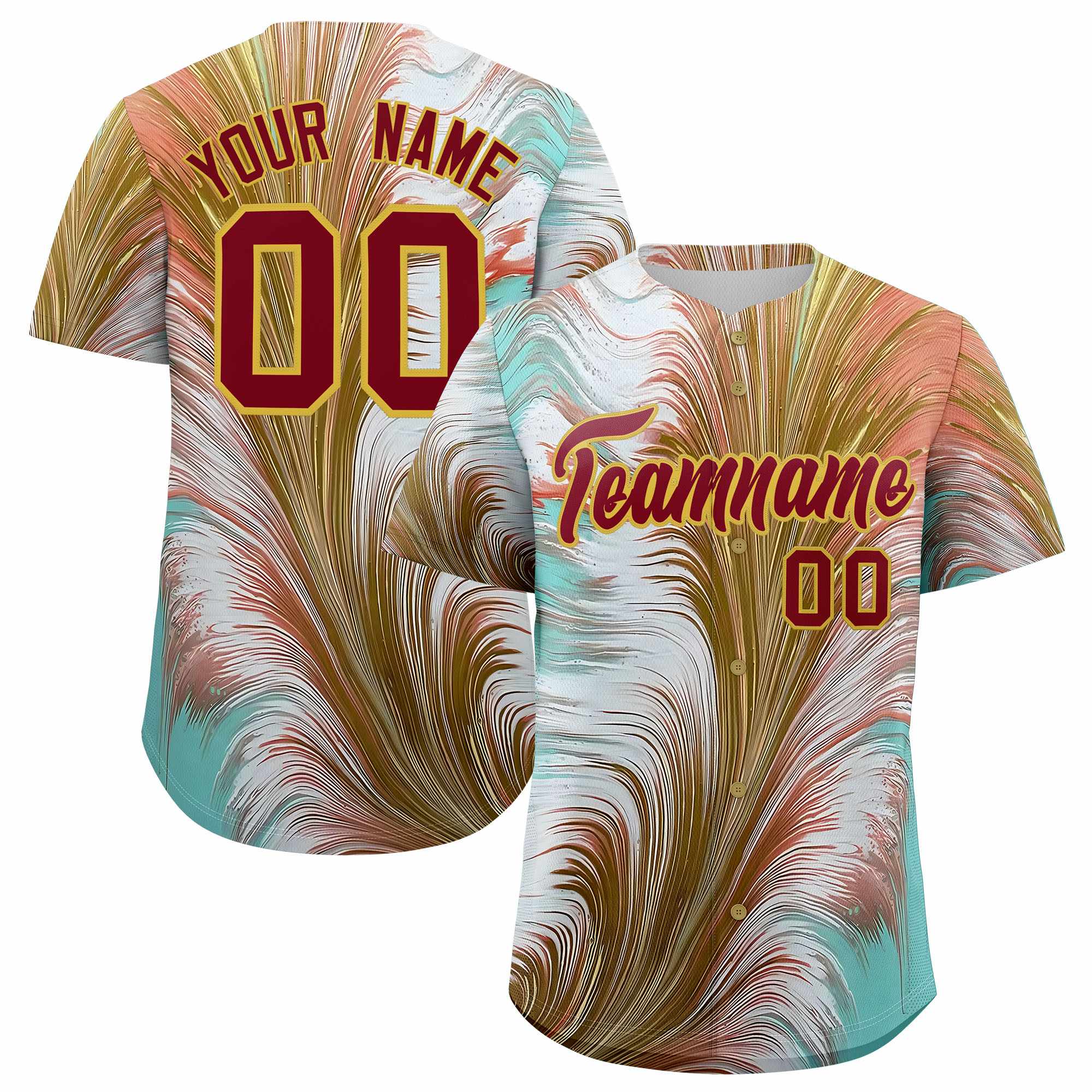 Custom Crimson Old Gold Fluid Feather Graffiti Pattern Authentic Baseball Jersey