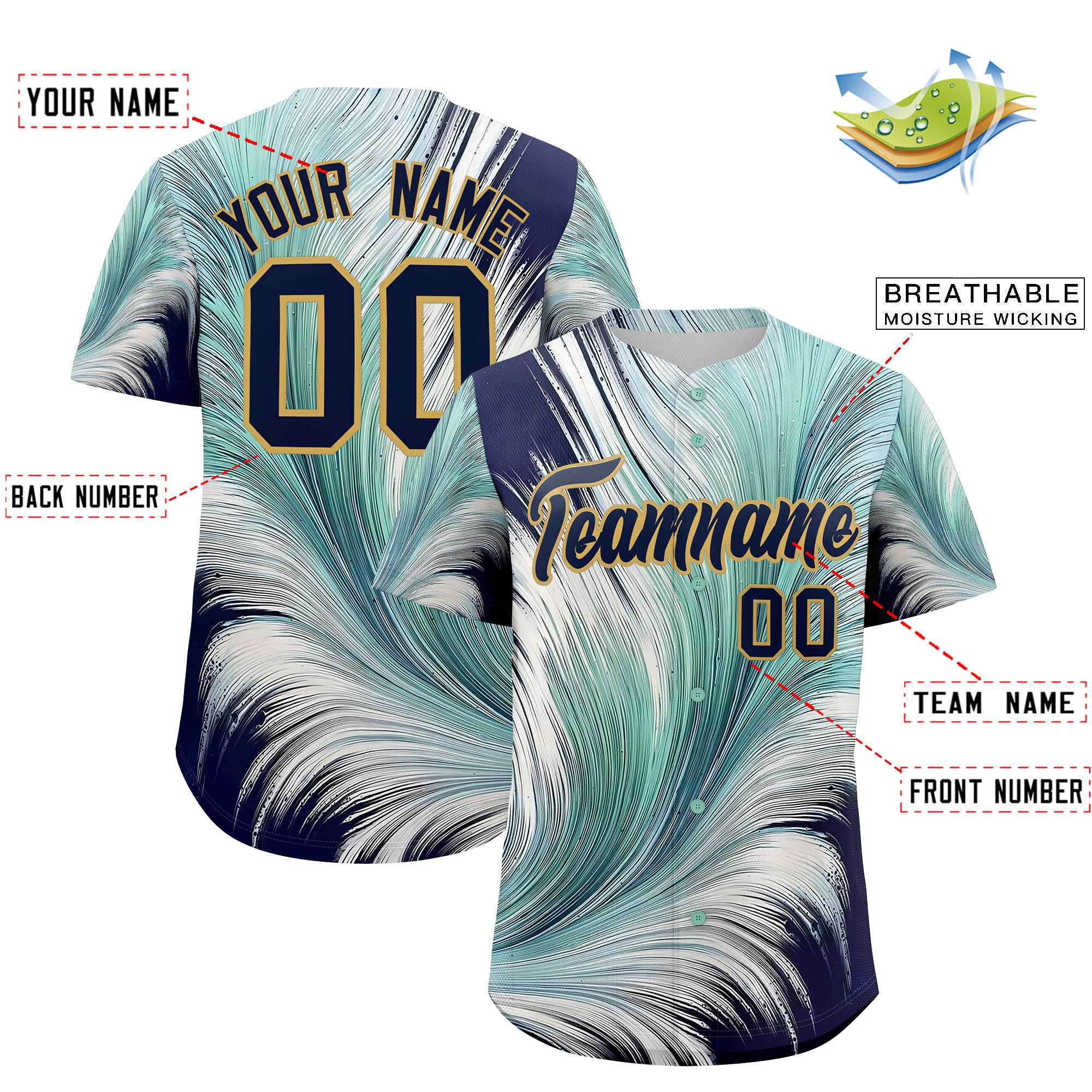 Custom Navy Old Gold Fluid Feather Graffiti Pattern Authentic Baseball Jersey