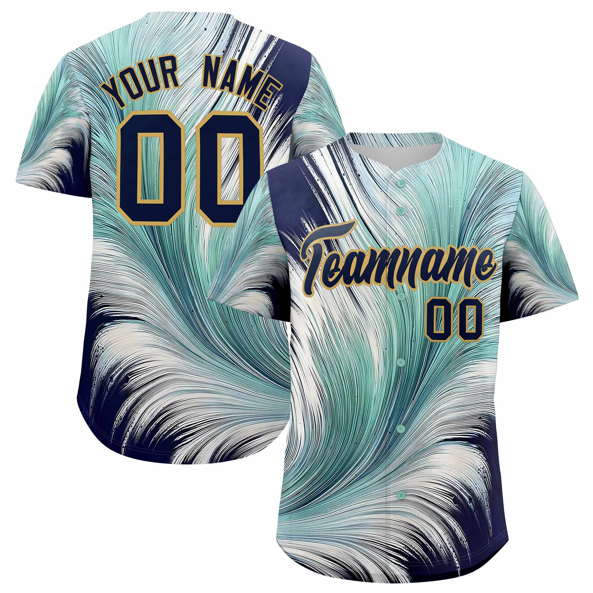 Custom Navy Old Gold Fluid Feather Graffiti Pattern Authentic Baseball Jersey