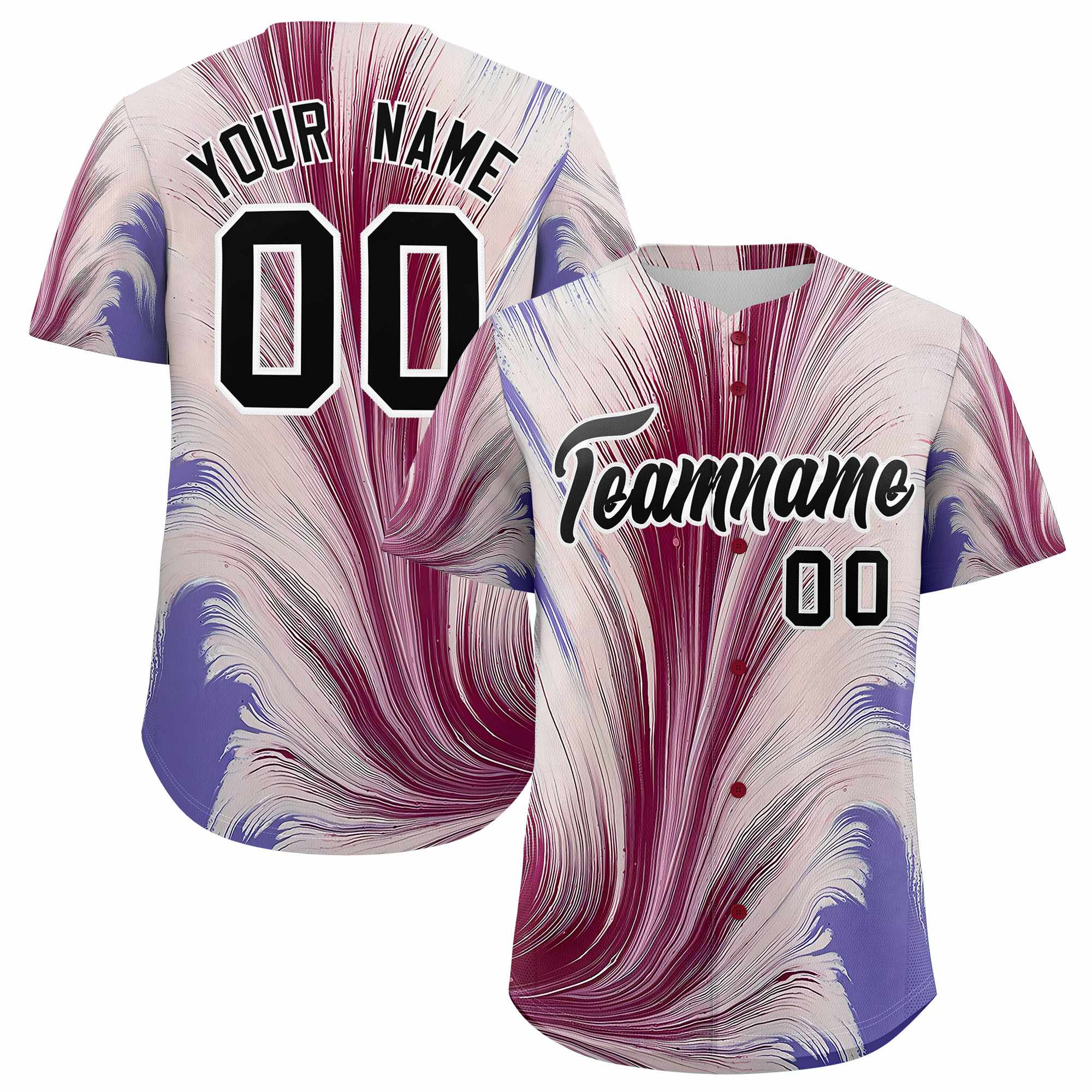 Custom Black White Fluid Feather Graffiti Pattern Authentic Baseball Jersey