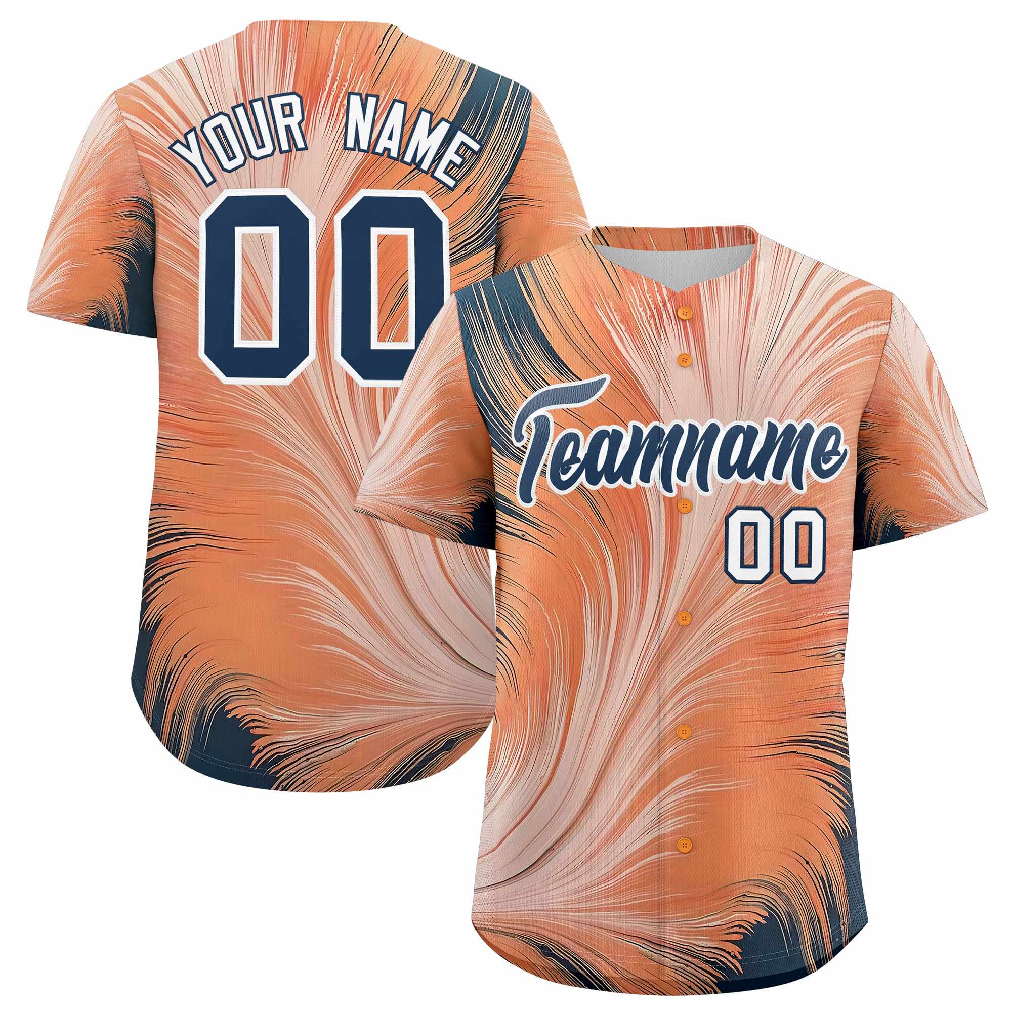 Custom Midnight Blue White Fluid Feather Graffiti Pattern Authentic Baseball Jersey