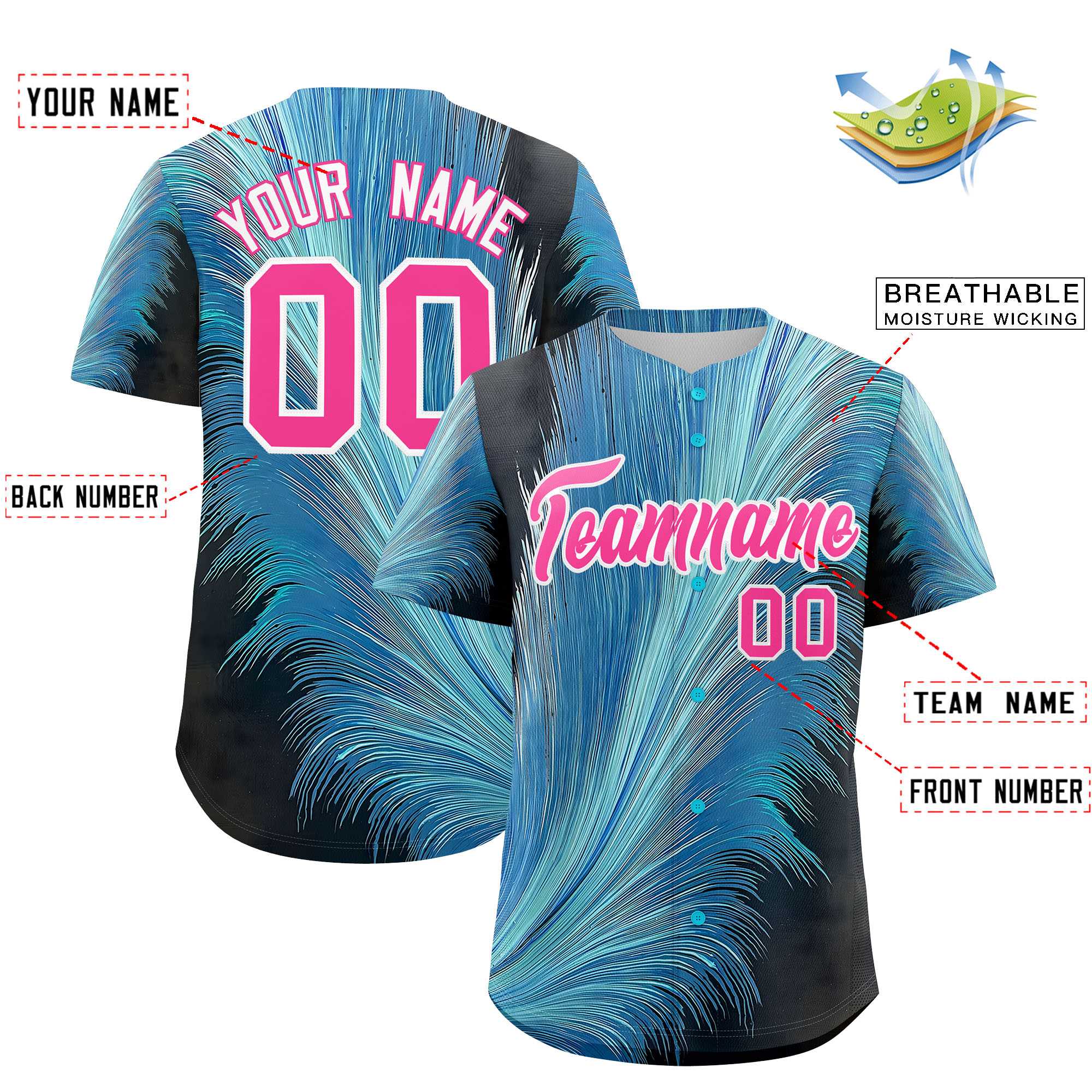 Custom Pink White Fluid Feather Graffiti Pattern Authentic Baseball Jersey