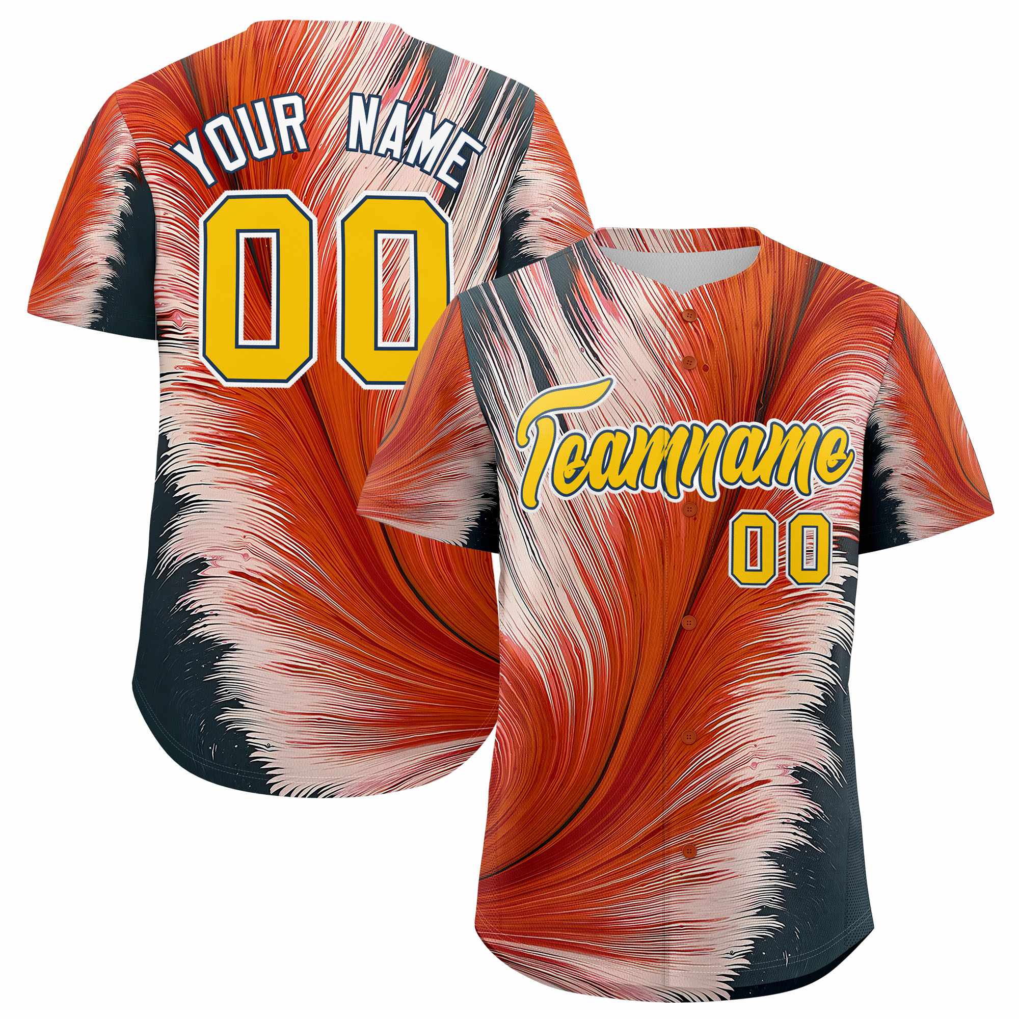 Custom Yellow Midnight Blue Fluid Feather Graffiti Pattern Authentic Baseball Jersey