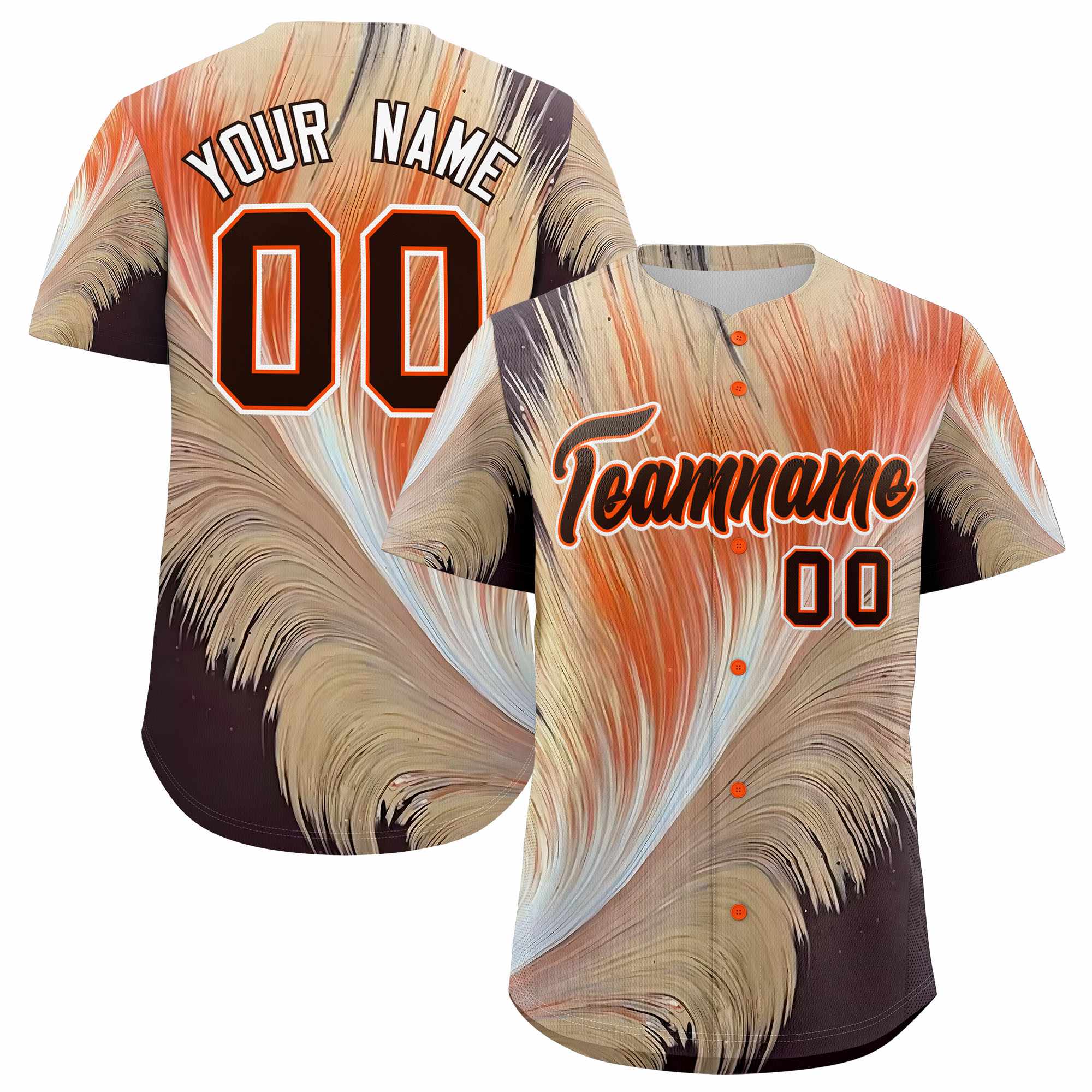 Custom Brown Orange Fluid Feather Graffiti Pattern Authentic Baseball Jersey