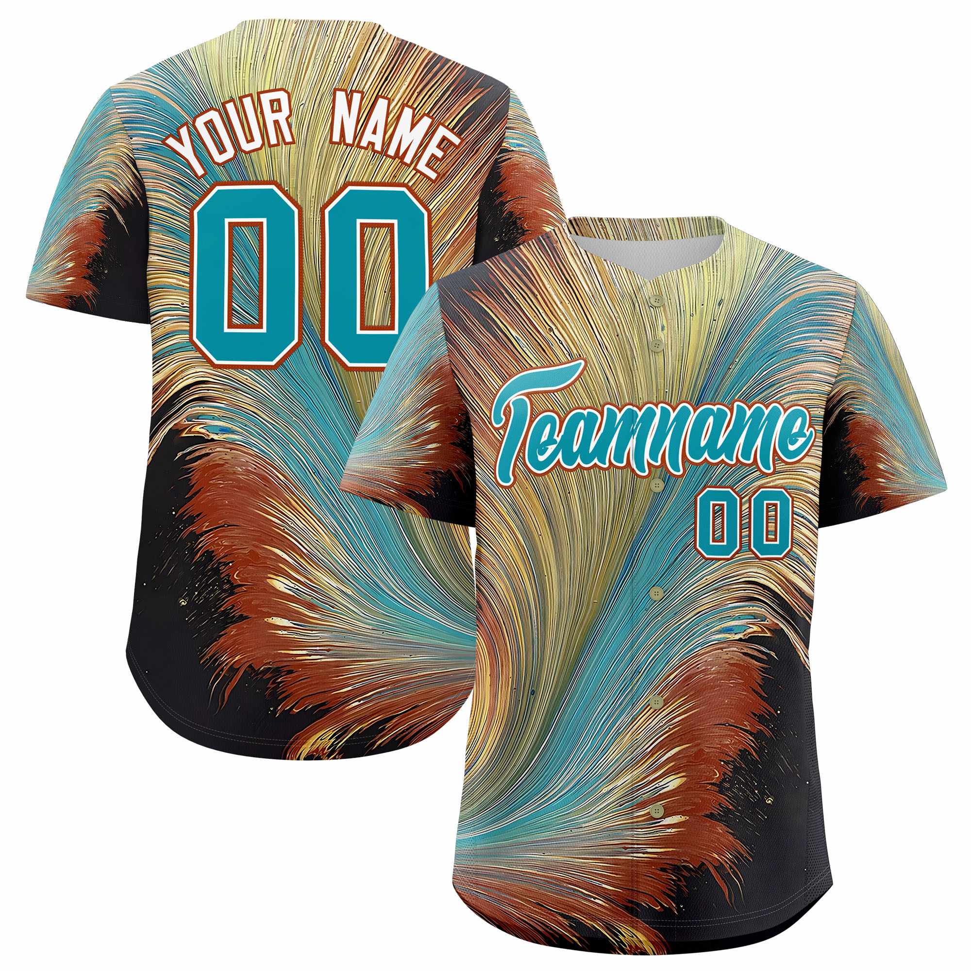 Custom Aqua White Fluid Feather Graffiti Pattern Authentic Baseball Jersey