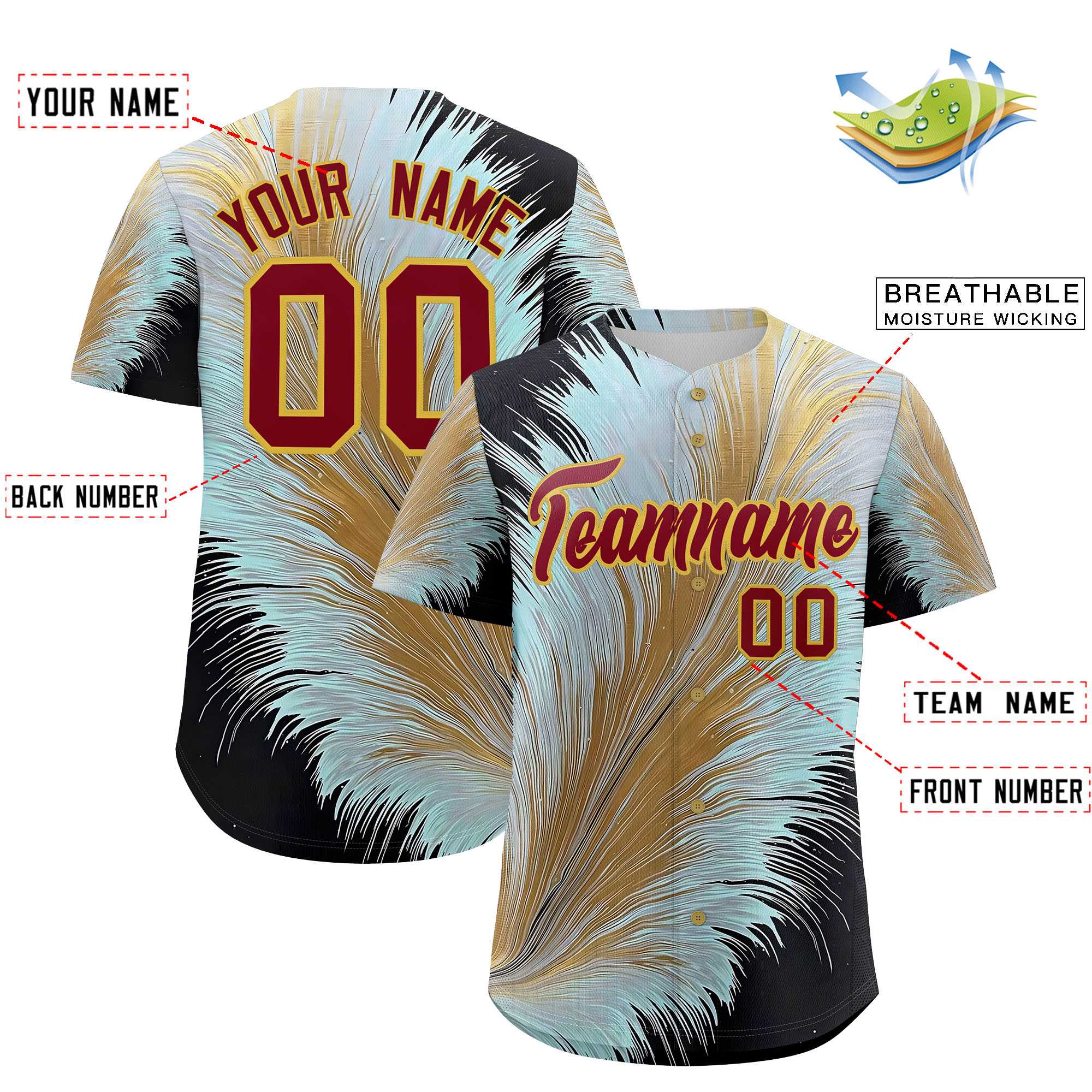 Custom Crimson Old Gold Fluid Feather Graffiti Pattern Authentic Baseball Jersey