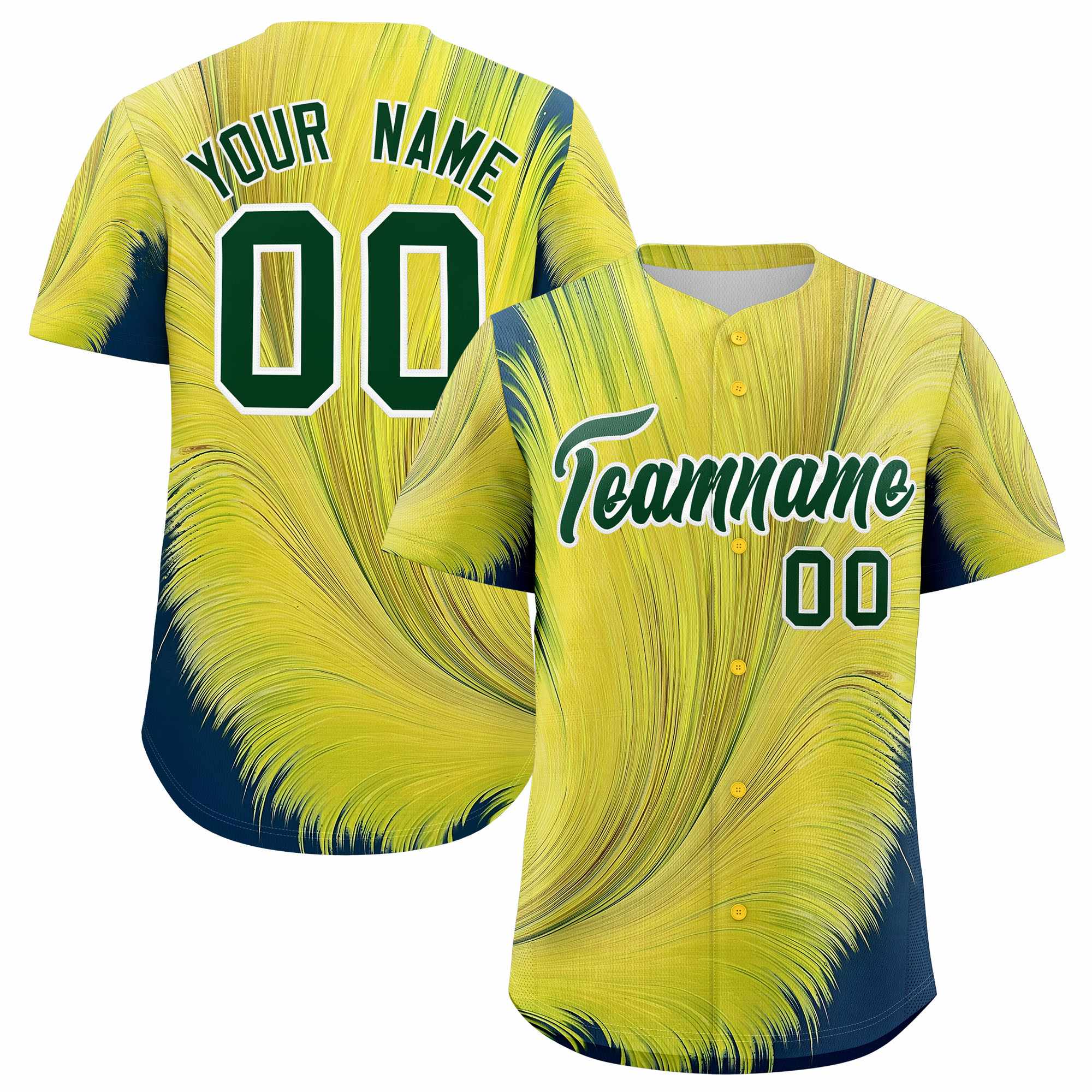 Custom Green White Fluid Feather Graffiti Pattern Authentic Baseball Jersey